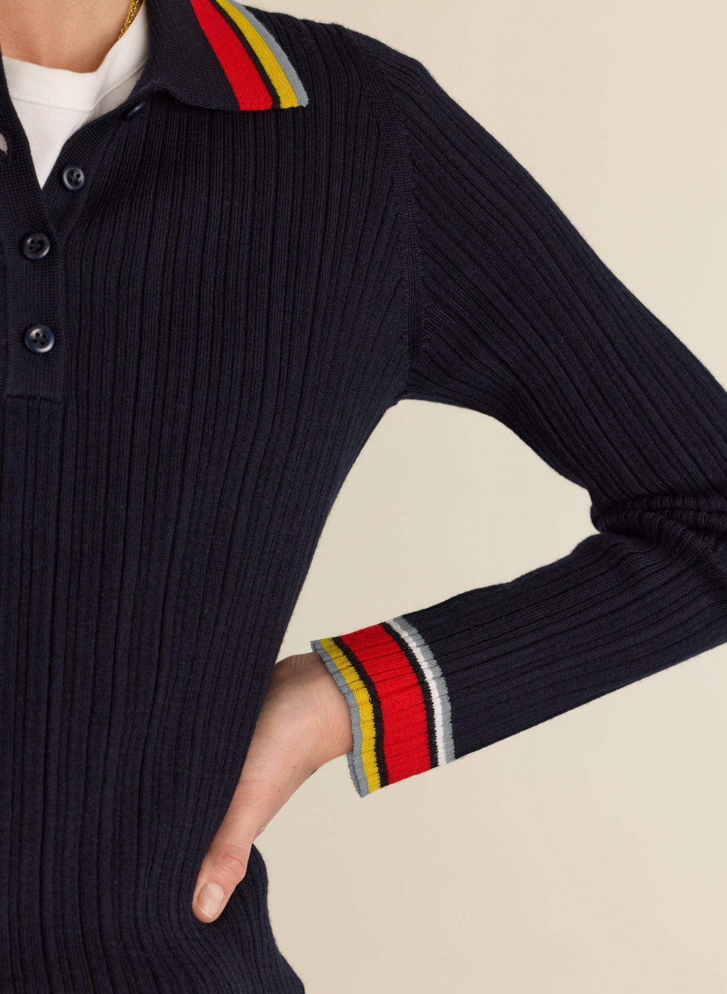 Nora Merino Wool Polo Top - Navy Baukjen
