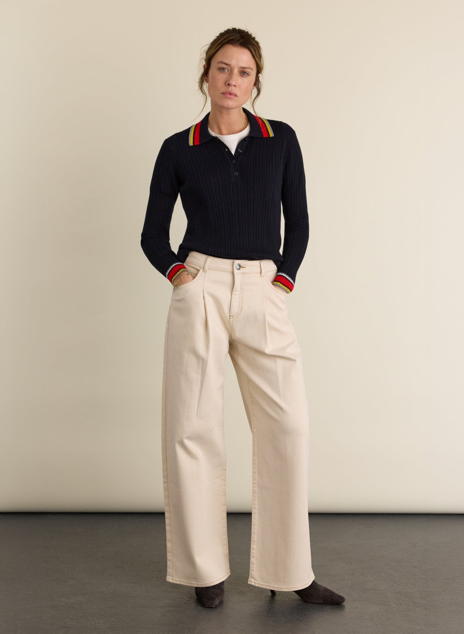 Nora Merino Wool Polo Top - Navy Baukjen