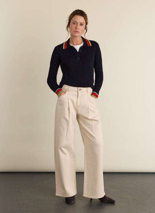 Nora Merino Wool Polo Top - Navy Baukjen