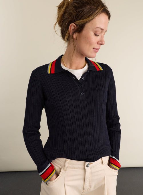 Nora Merino Wool Polo Top - Navy Baukjen