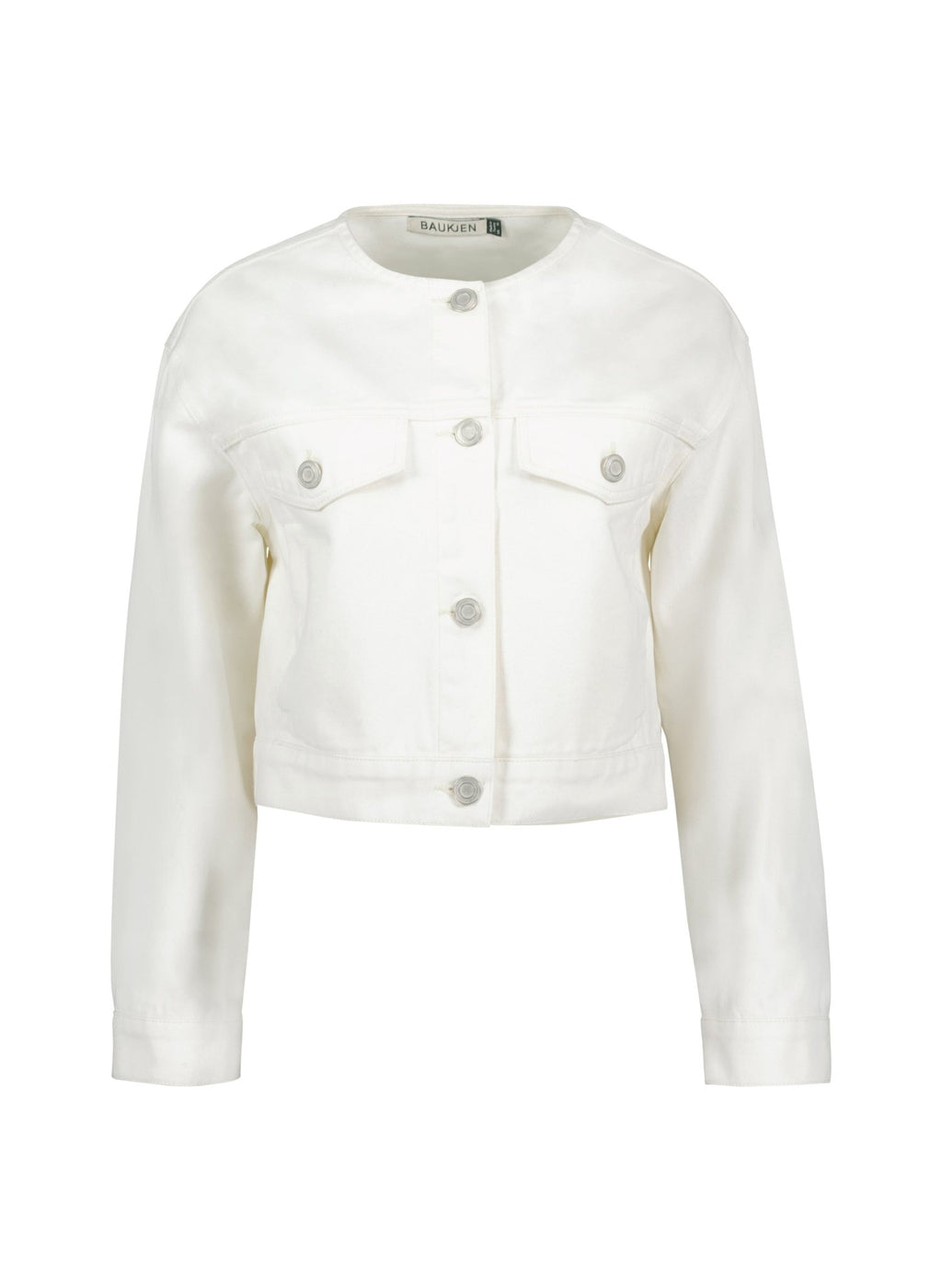 Nova Organic Cotton Collarless Denim Jacket - Soft White Baukjen
