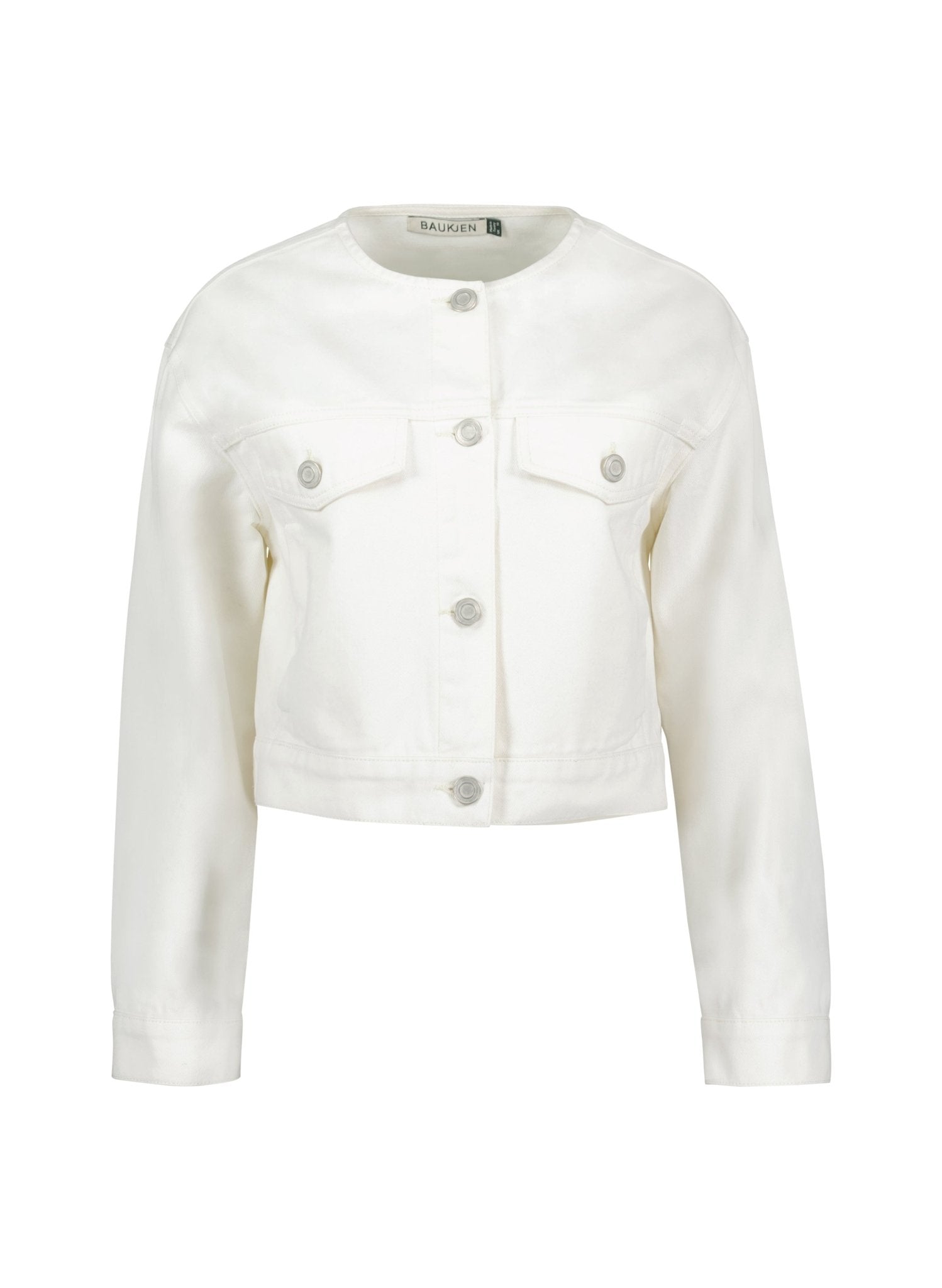 Nova Organic Cotton Collarless Denim Jacket - Soft White Baukjen