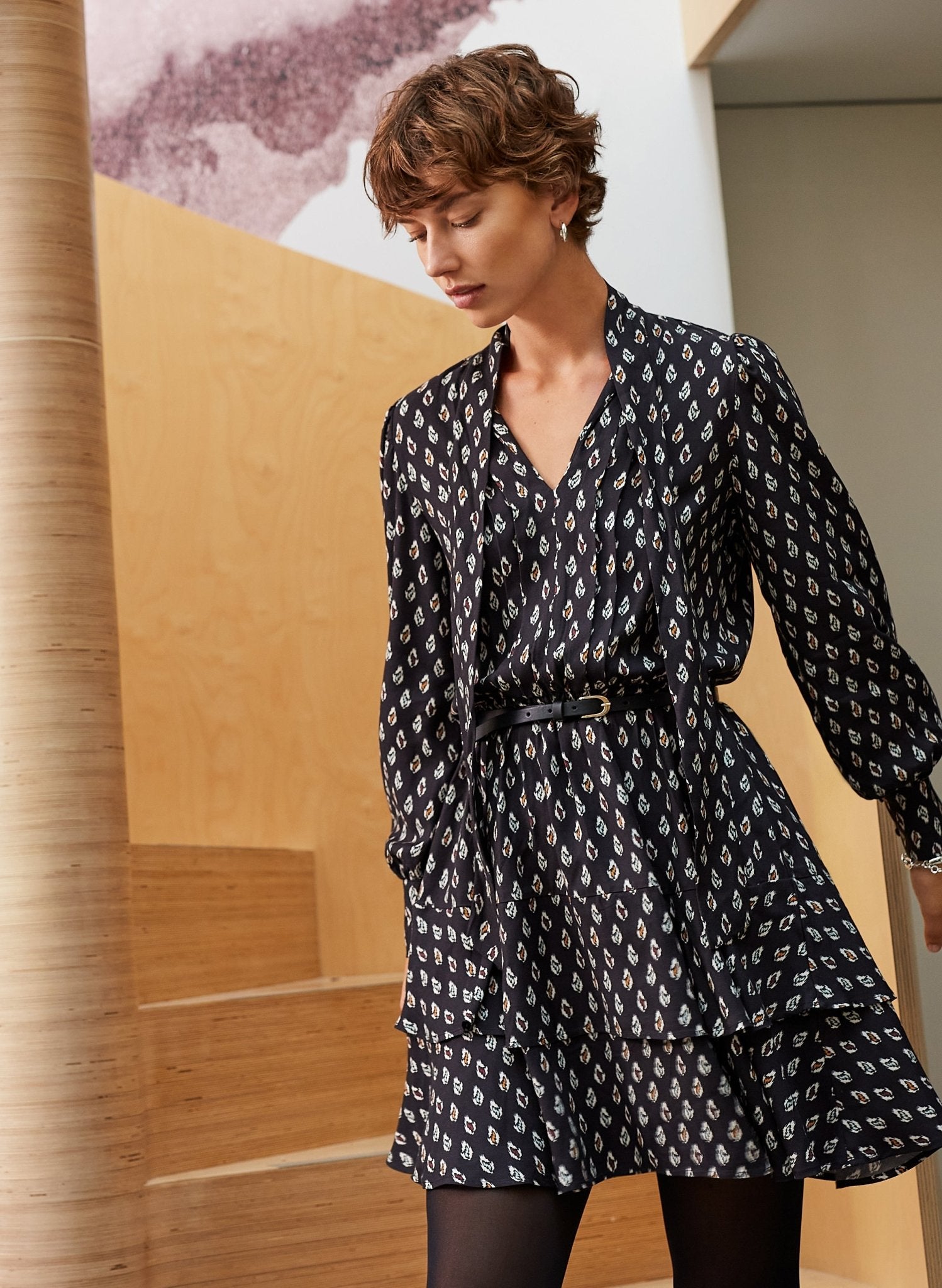 Odile Dress with LENZING™ ECOVERO™ - Black Ikat Geo Baukjen