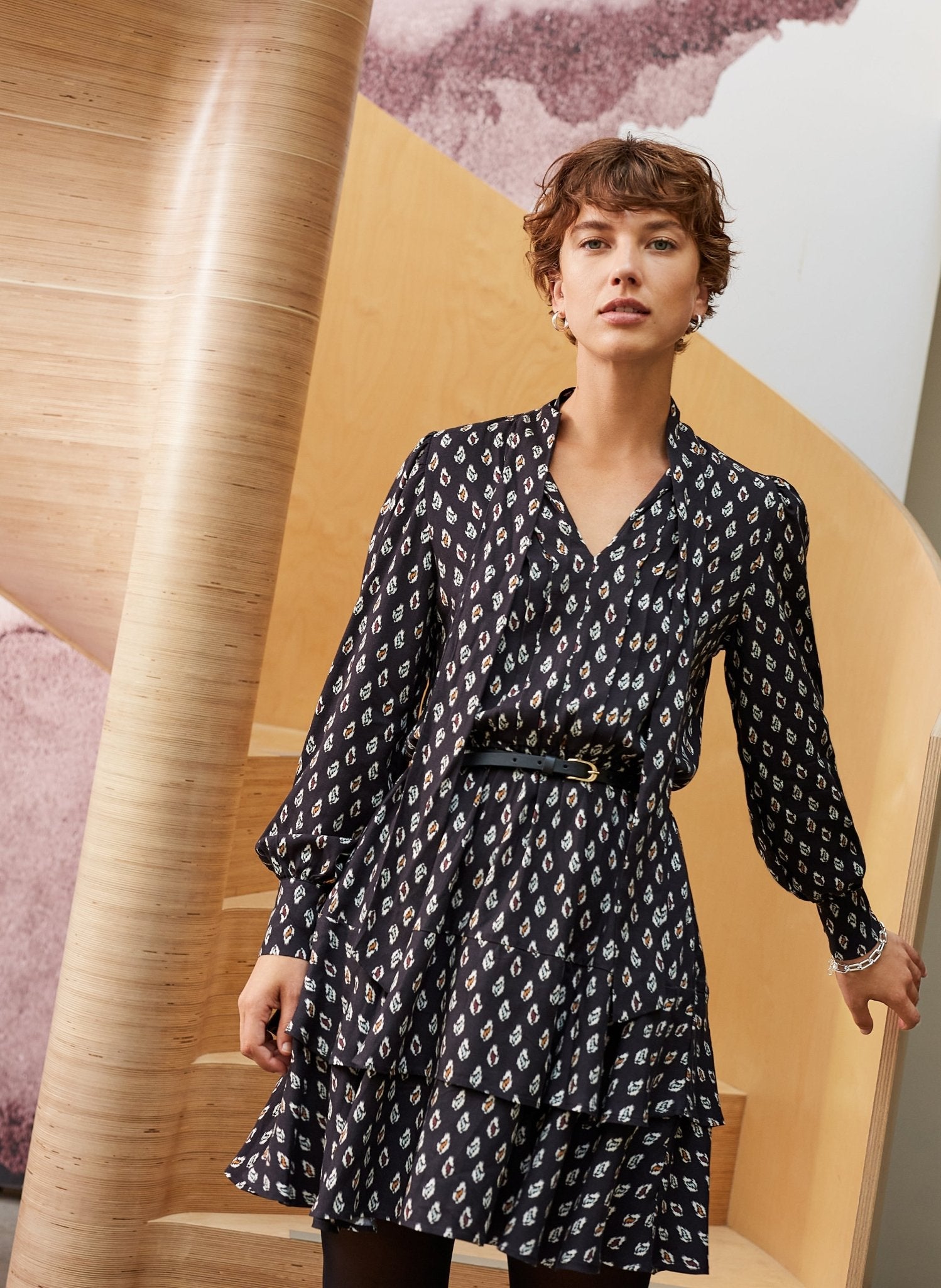 Odile Dress with LENZING™ ECOVERO™ - Black Ikat Geo Baukjen