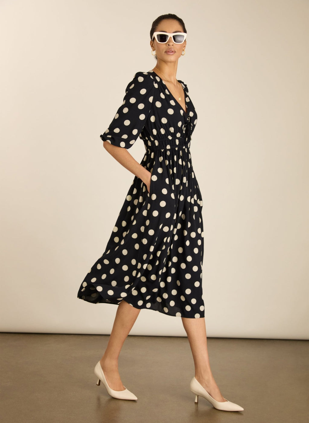 Olesia Printed Midi Dress - Black Polka Dot Print Baukjen