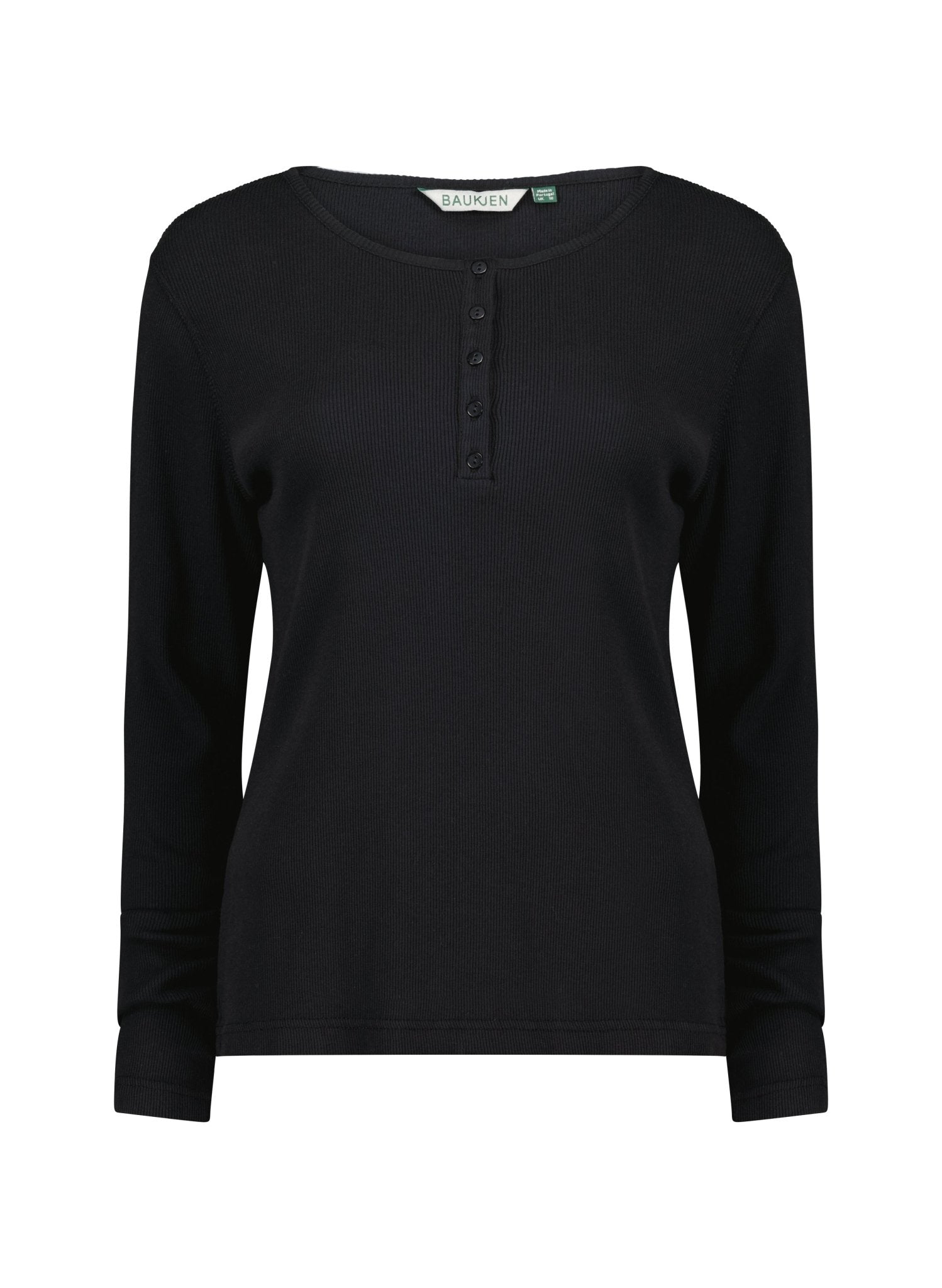 Organic Cotton Henley Top - Caviar Black Baukjen