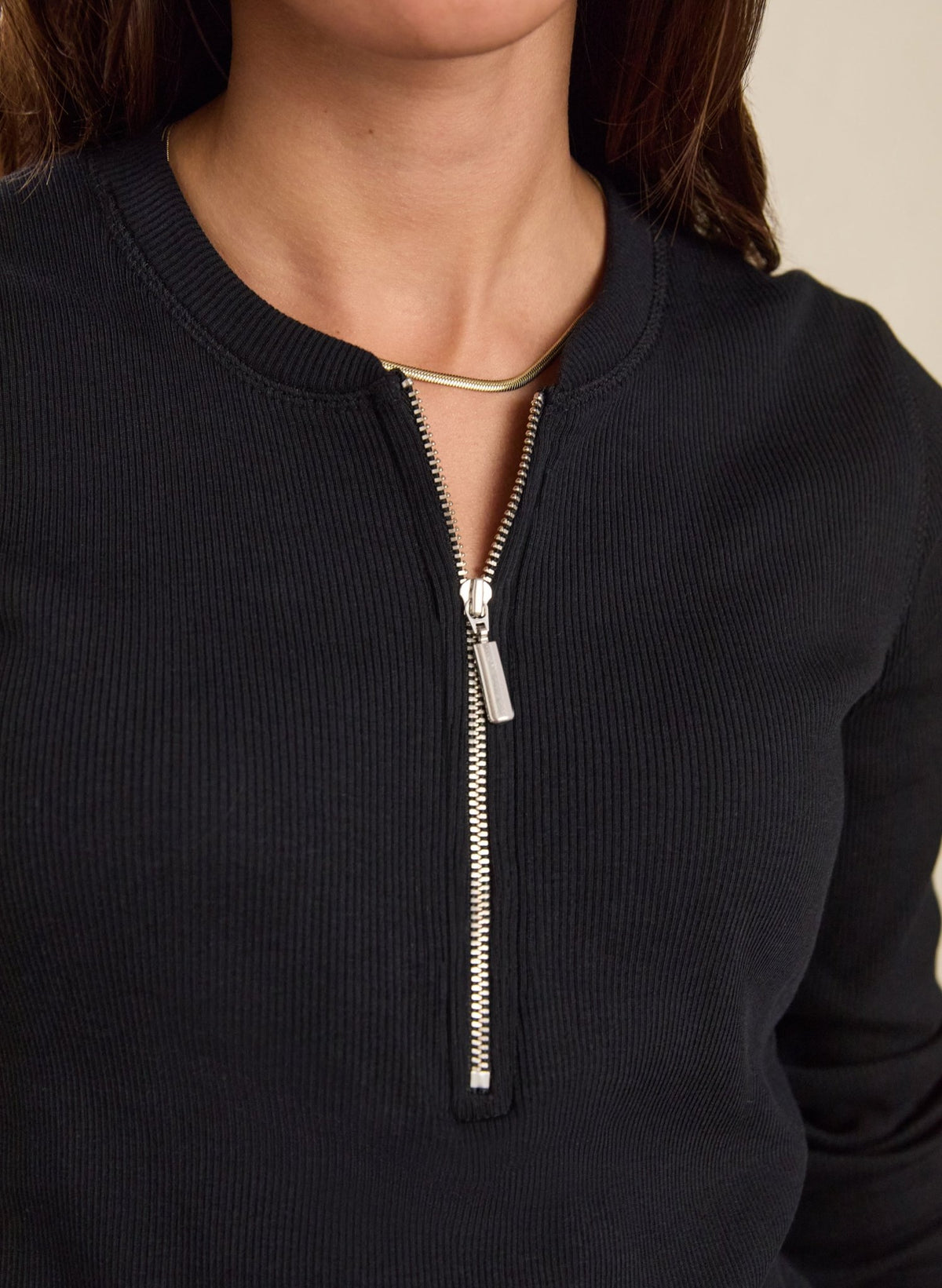 Organic Cotton Long Sleeve Zip Top - Caviar Black Baukjen