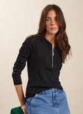 Organic Cotton Long Sleeve Zip Top - Caviar Black Baukjen