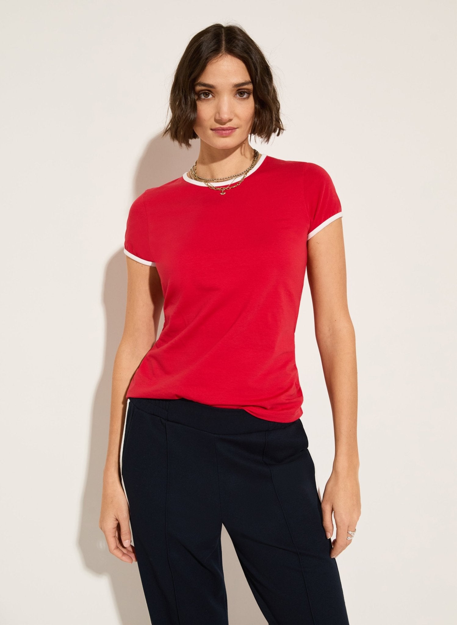 Organic Cotton Slim Tee - Crimson & White Baukjen