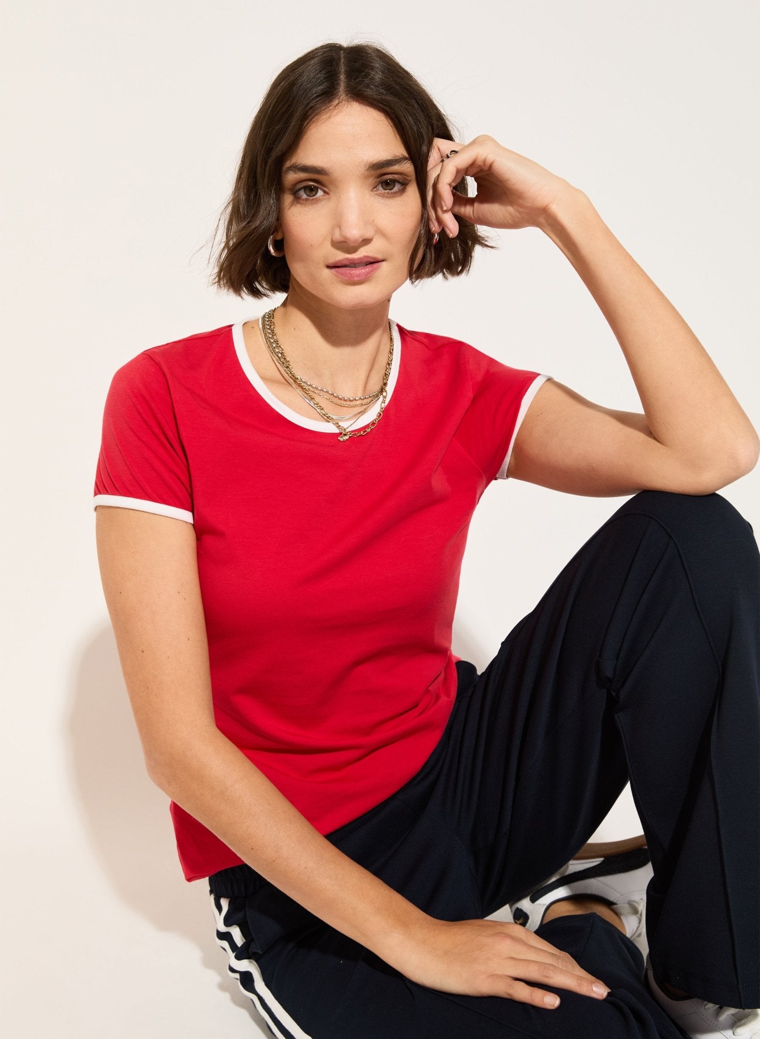 Organic Cotton Slim Tee - Crimson & White Baukjen