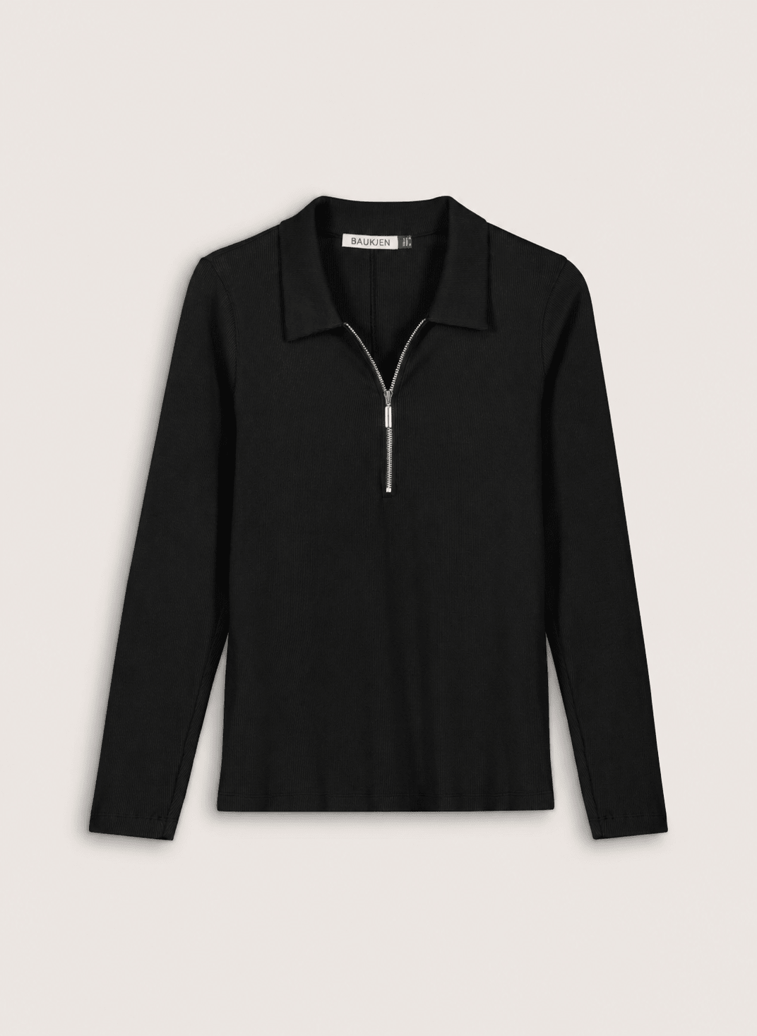 Organic Cotton Zip Collar Top - Caviar Black Baukjen