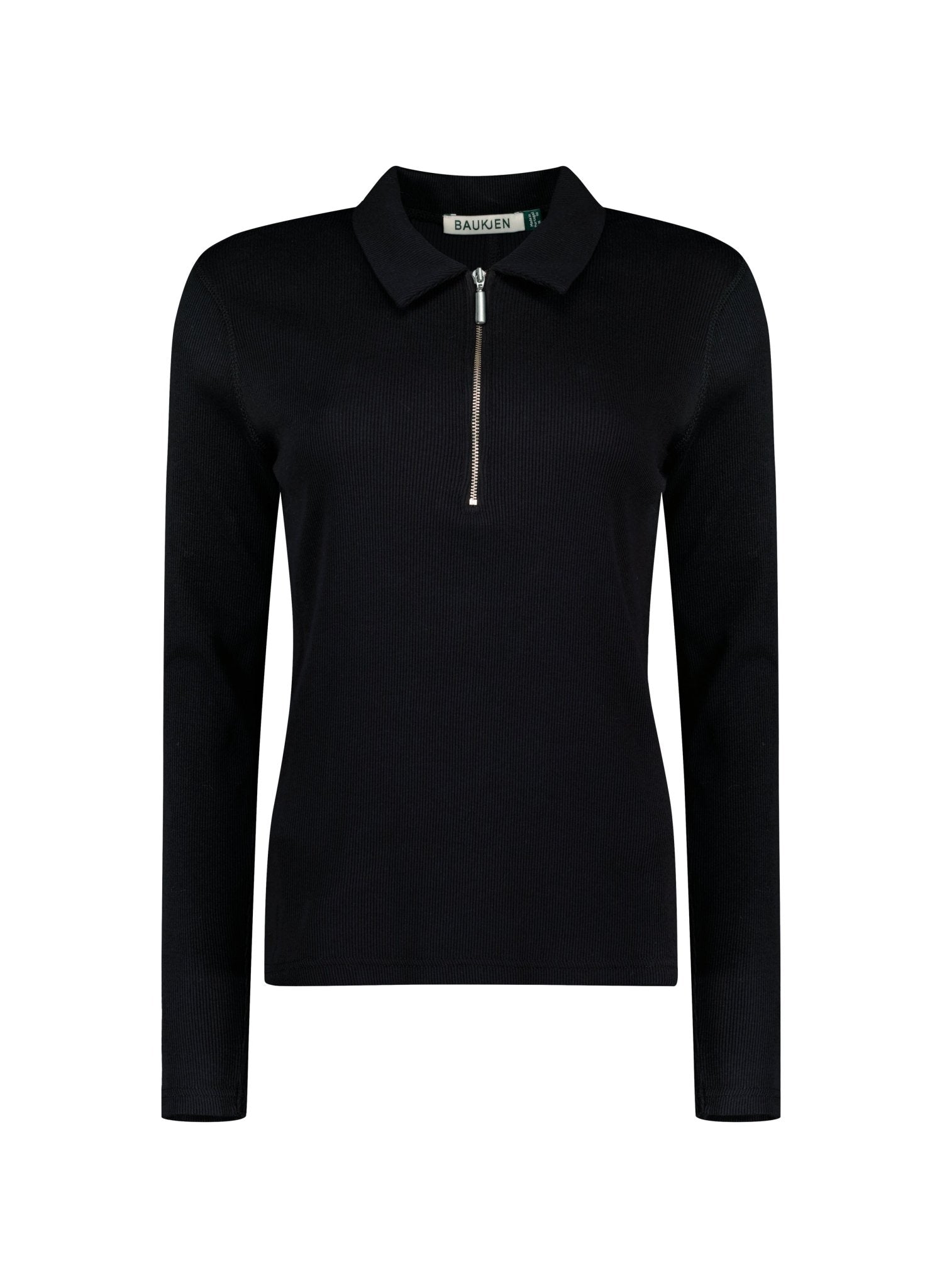 Organic Cotton Zip Collar Top - Caviar Black Baukjen