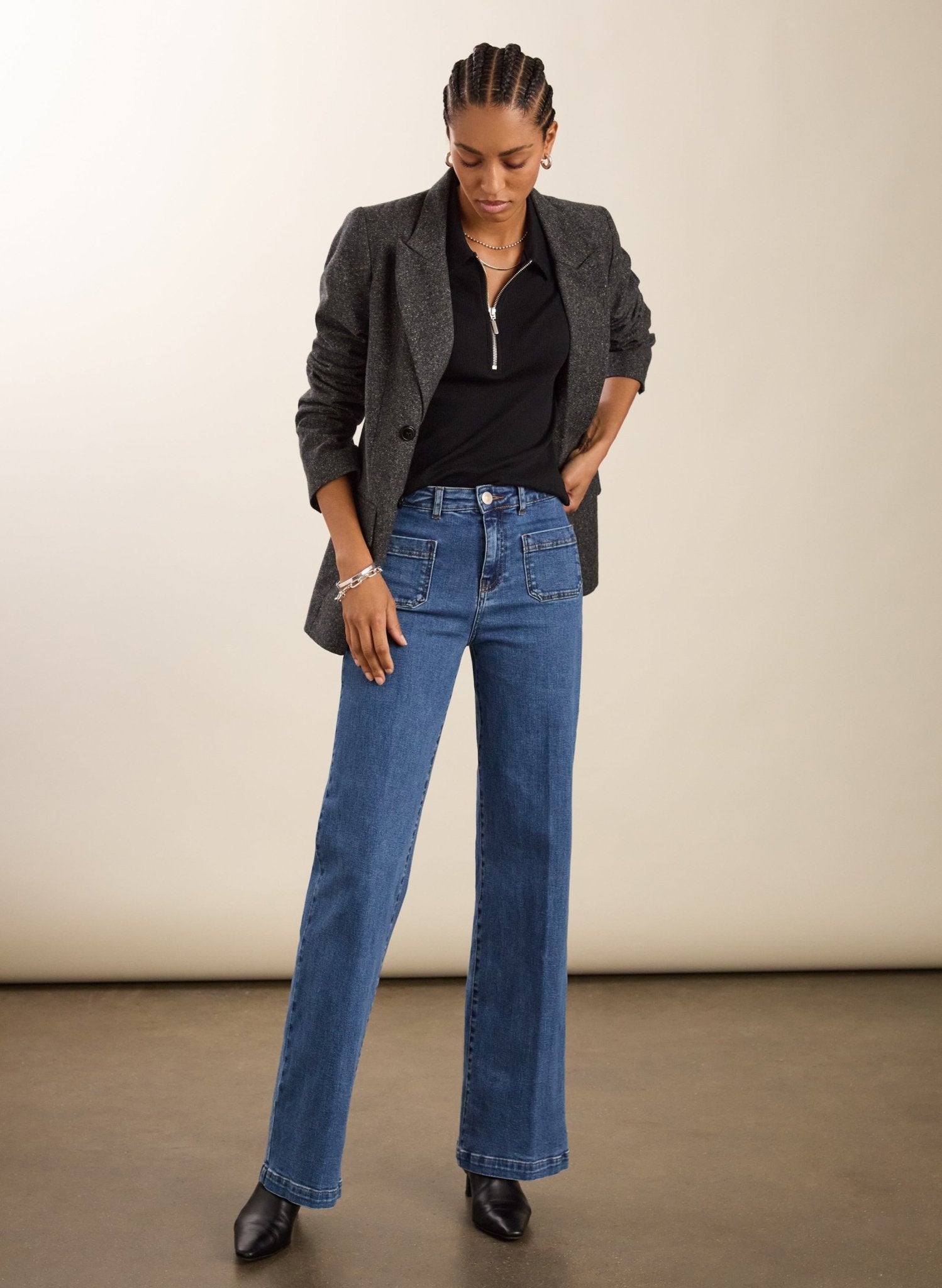 Organic Cotton Zip Collar Top - Caviar Black Baukjen