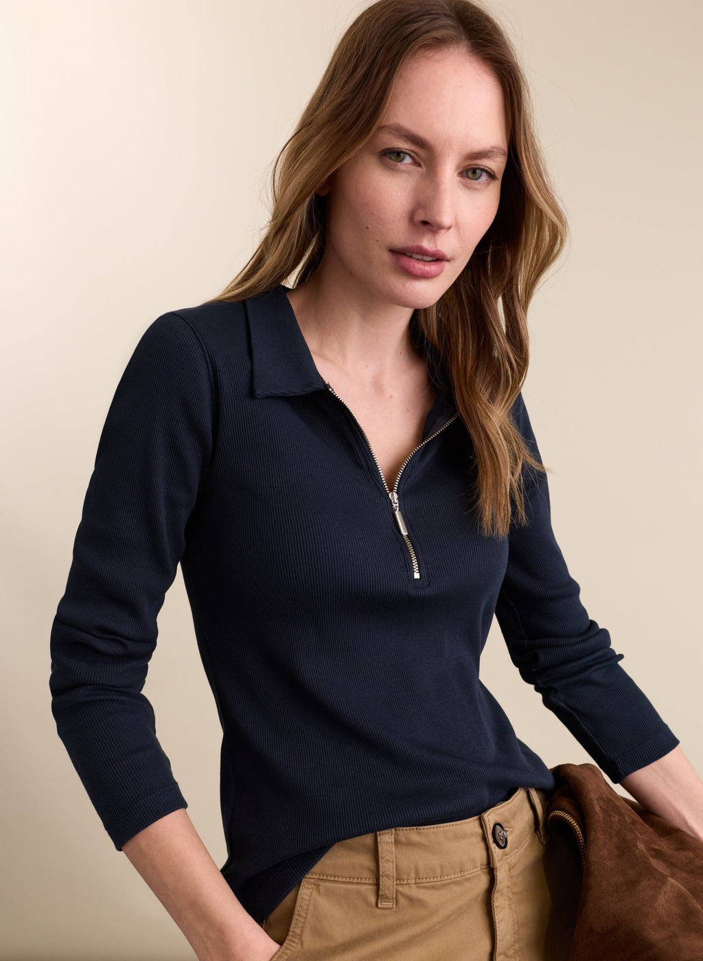 Organic Cotton Zip Collar Top - Classic Navy Baukjen