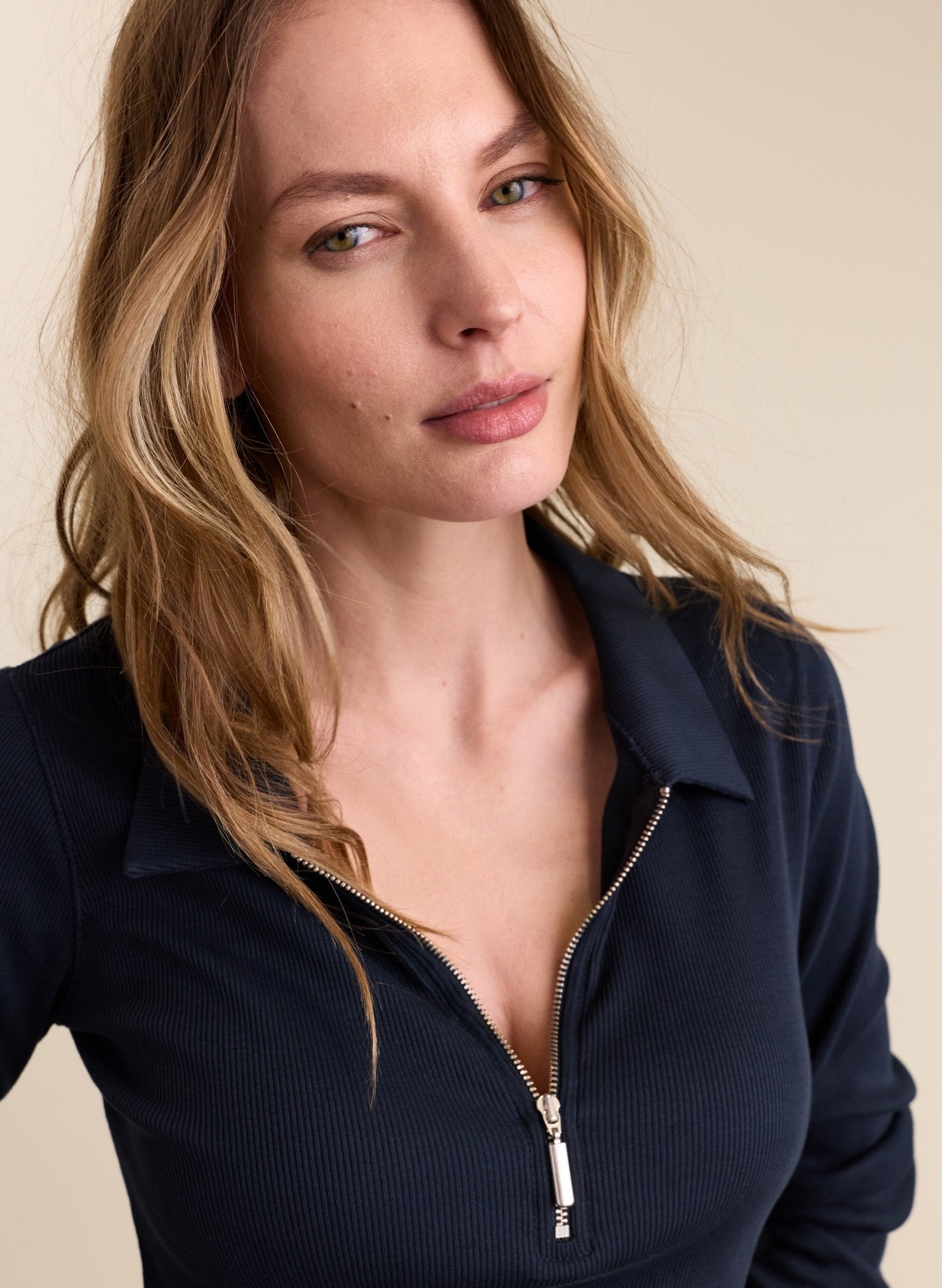 Organic Cotton Zip Collar Top - Classic Navy Baukjen