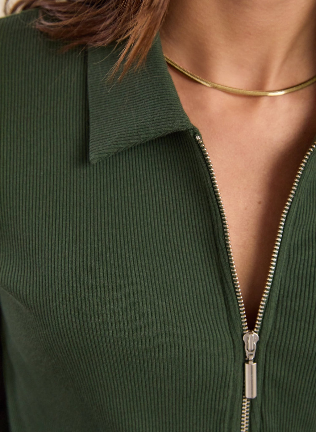 Organic Cotton Zip Collar Top - Deep Khaki Baukjen