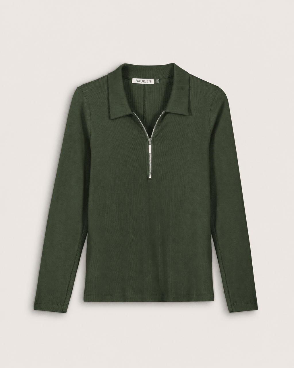 Organic Cotton Zip Collar Top - Deep Khaki Baukjen