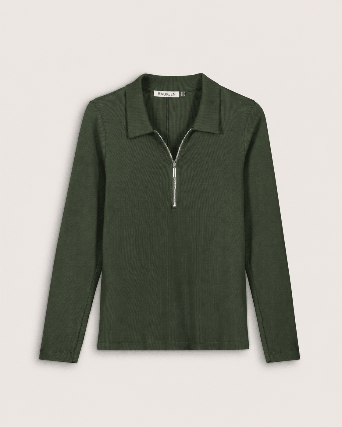 Organic Cotton Zip Collar Top - Deep Khaki Baukjen