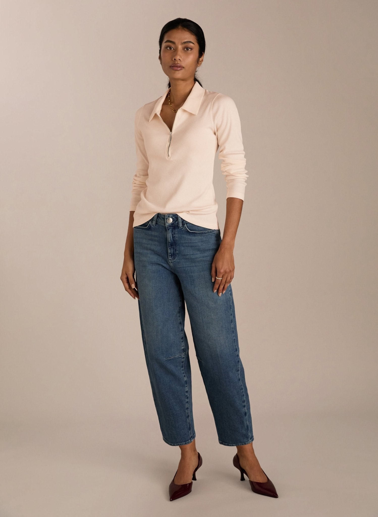 Organic Cotton Zip Collar Top - Peach Cream | Baukjen