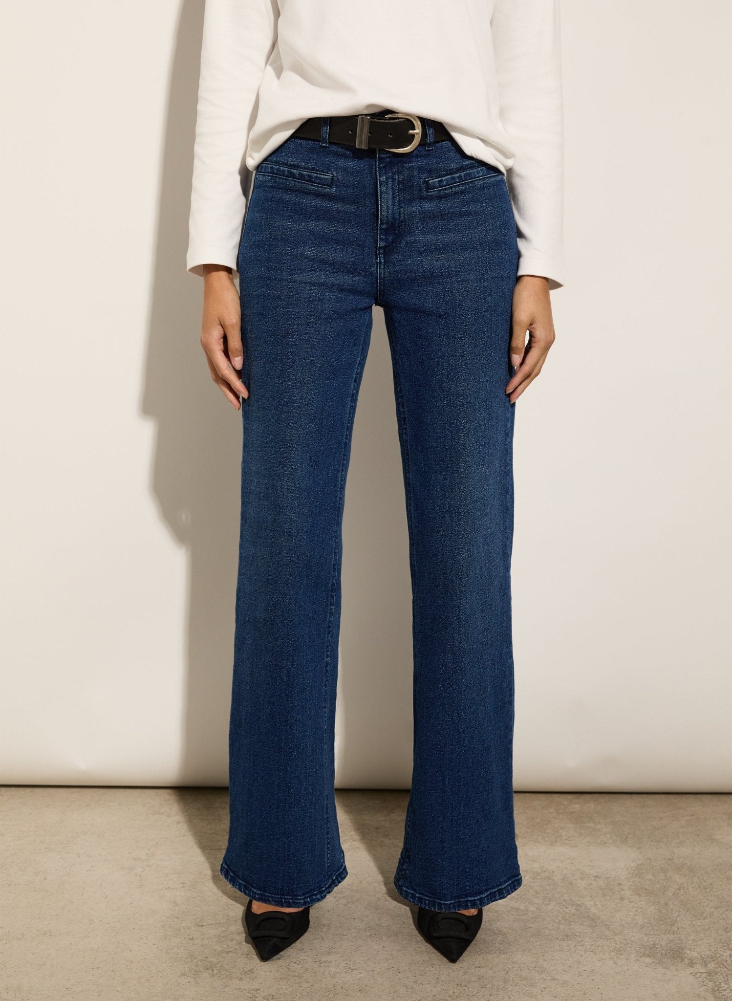 Organic Stretch Cotton Pocket Wide Leg Jeans - Dark Indigo Baukjen