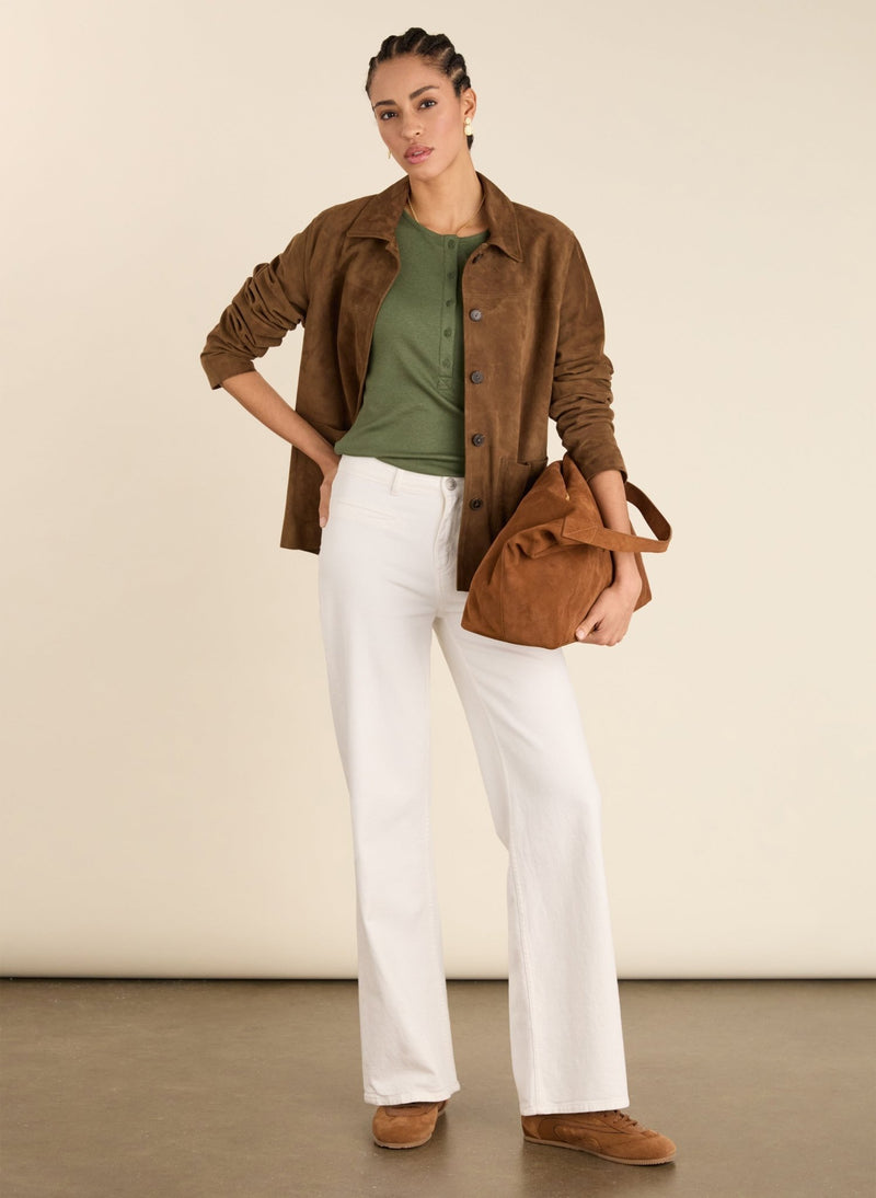 Organic Stretch Cotton Pocket Wide Leg Jeans - Soft White Baukjen