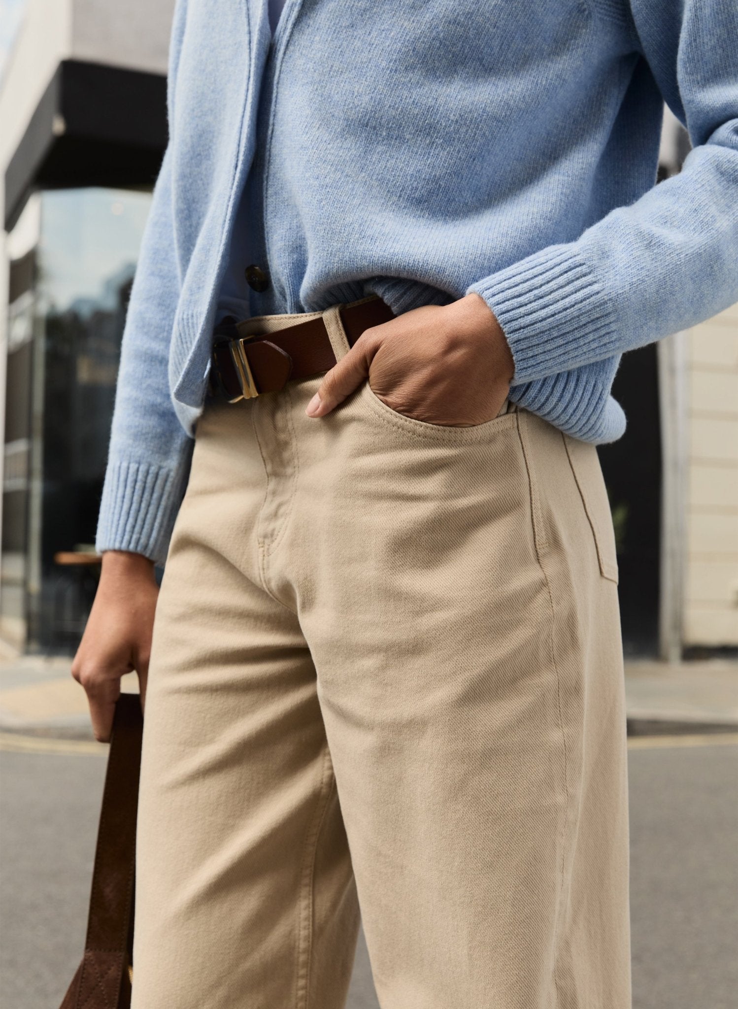 Organic Stretch Cotton Wide Leg Slouch Jeans - Sand Baukjen