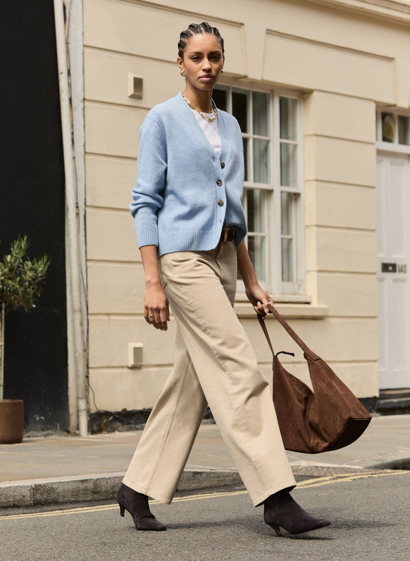 Organic Stretch Cotton Wide Leg Slouch Jeans - Sand Baukjen