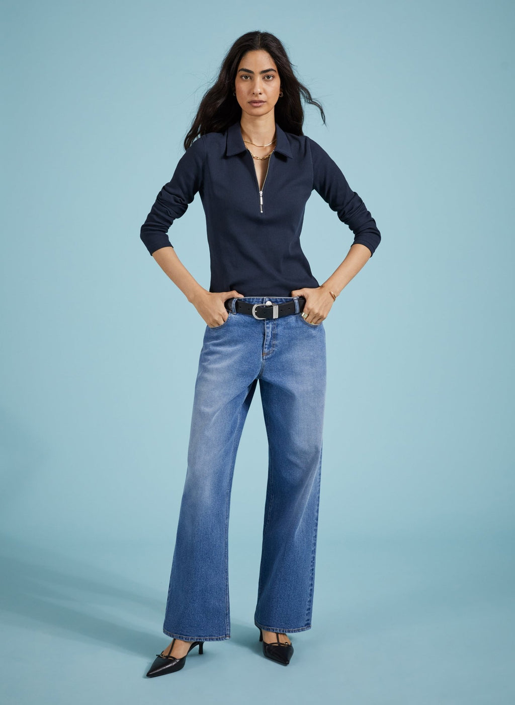 Organic Zip Collar Top - Classic Navy Baukjen