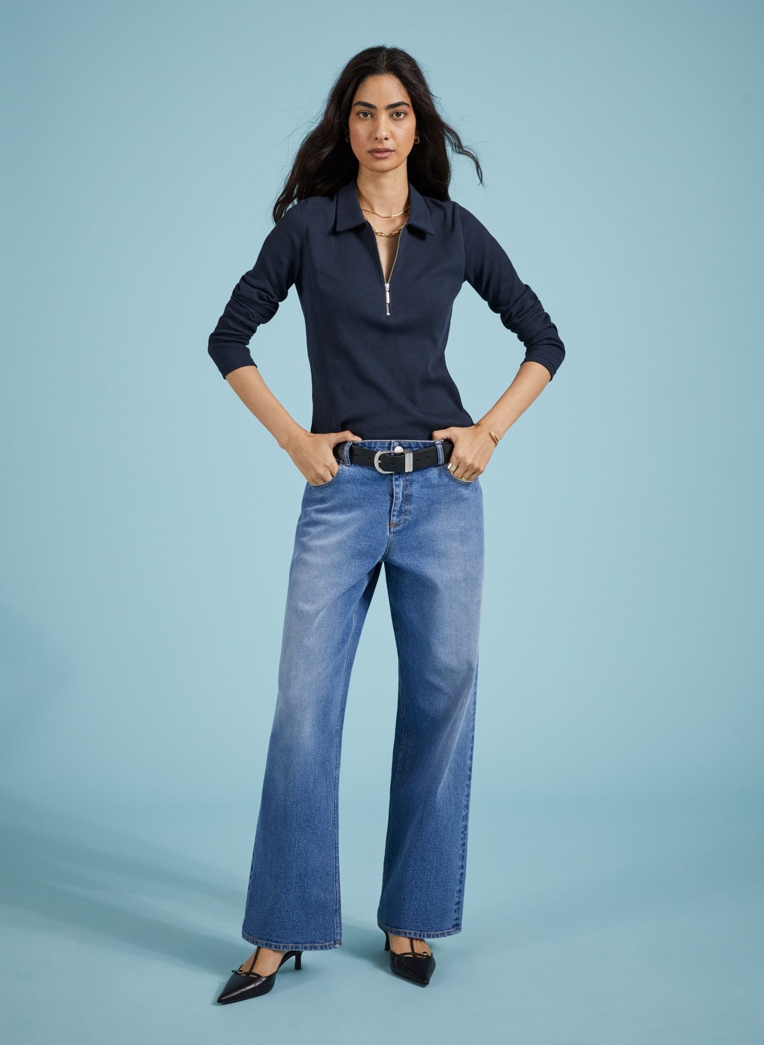Organic Zip Collar Top - Classic Navy Baukjen