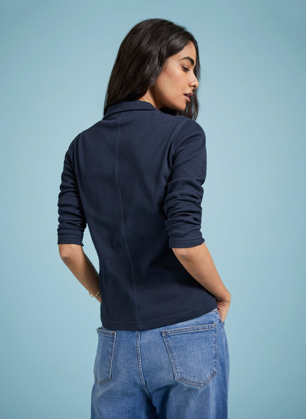 Organic Zip Collar Top - Classic Navy Baukjen