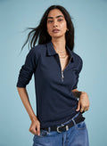 Organic Zip Collar Top - Classic Navy Baukjen