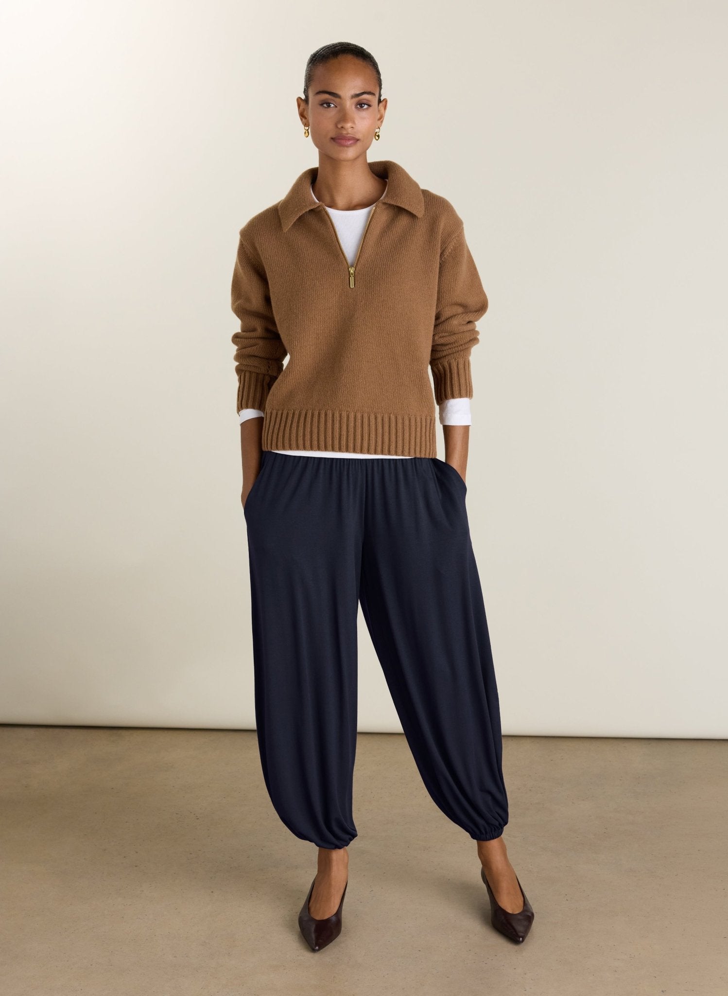 Otis Jersey Balloon Trousers - Navy Baukjen