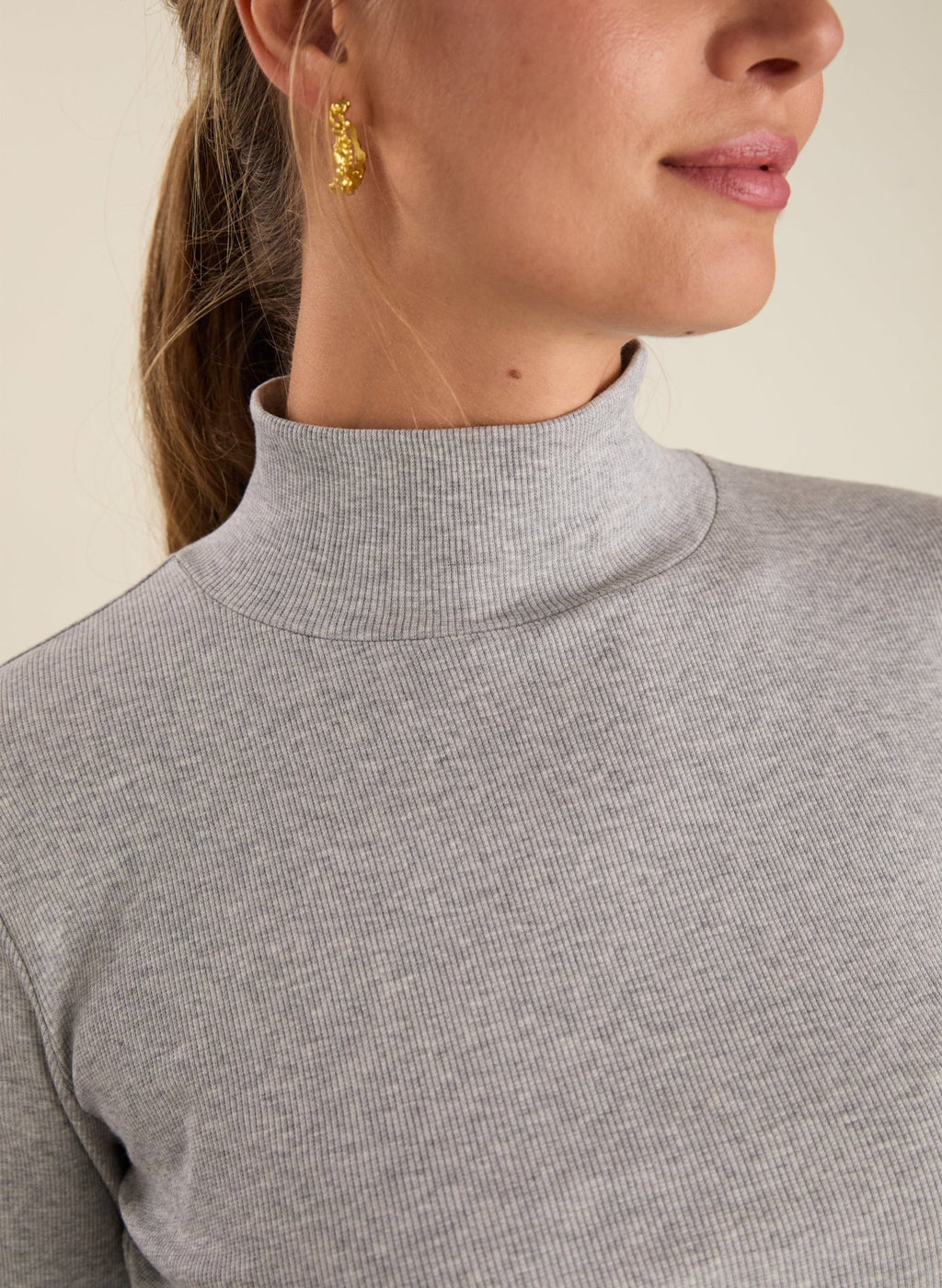 Paige Luxe Turtleneck Top - Grey Marl Baukjen