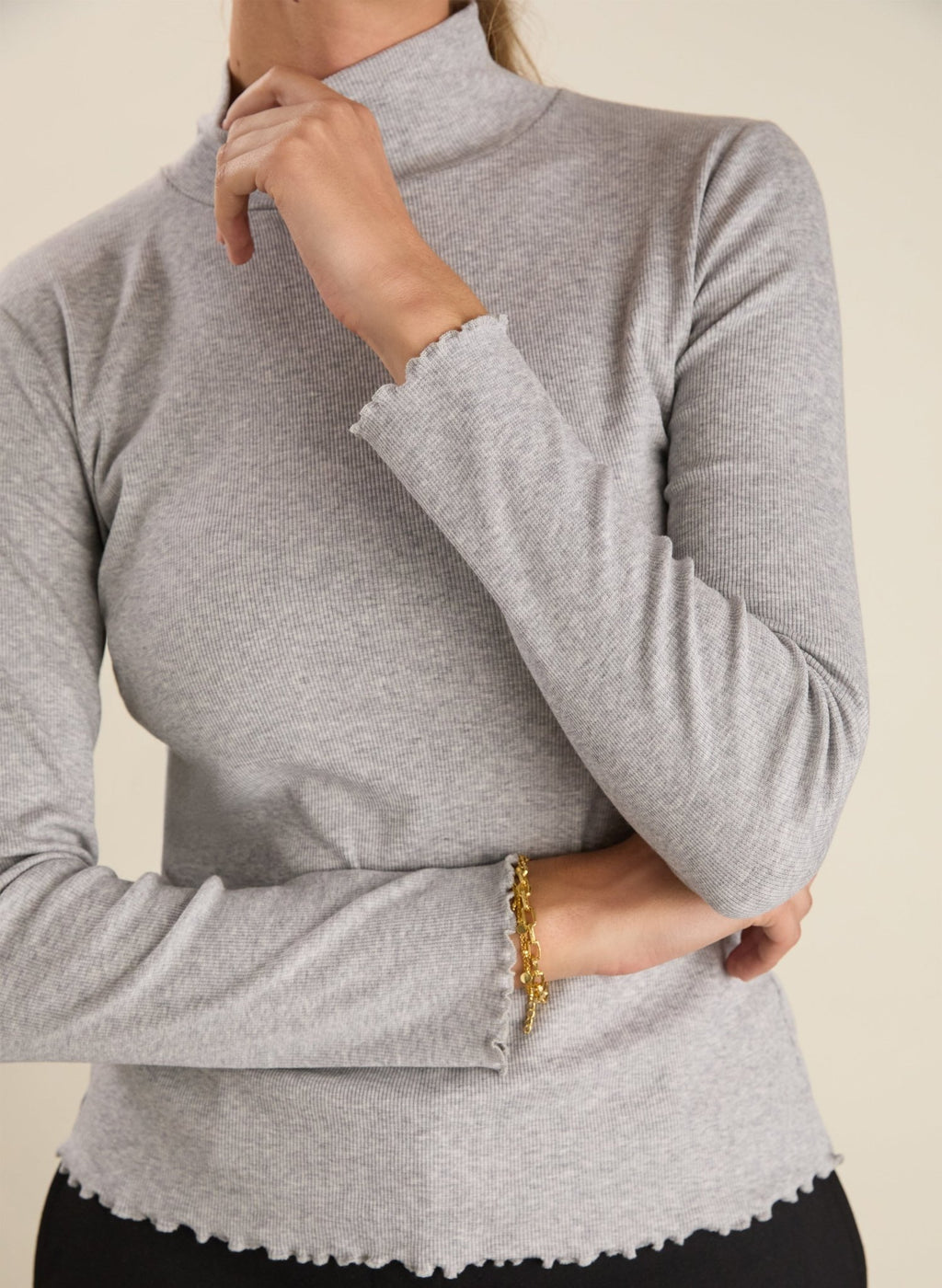 Paige Luxe Turtleneck Top - Grey Marl Baukjen