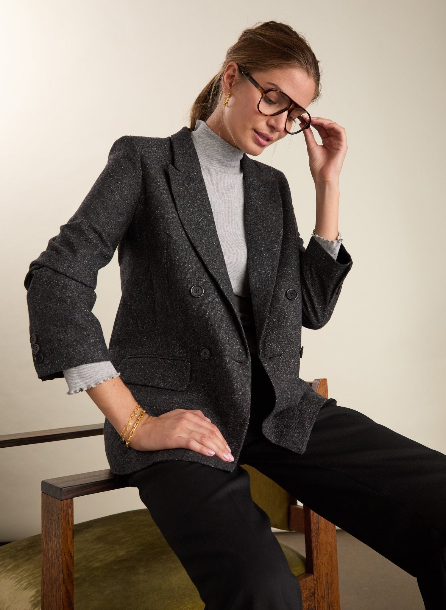 Paige Luxe Turtleneck Top - Grey Marl Baukjen