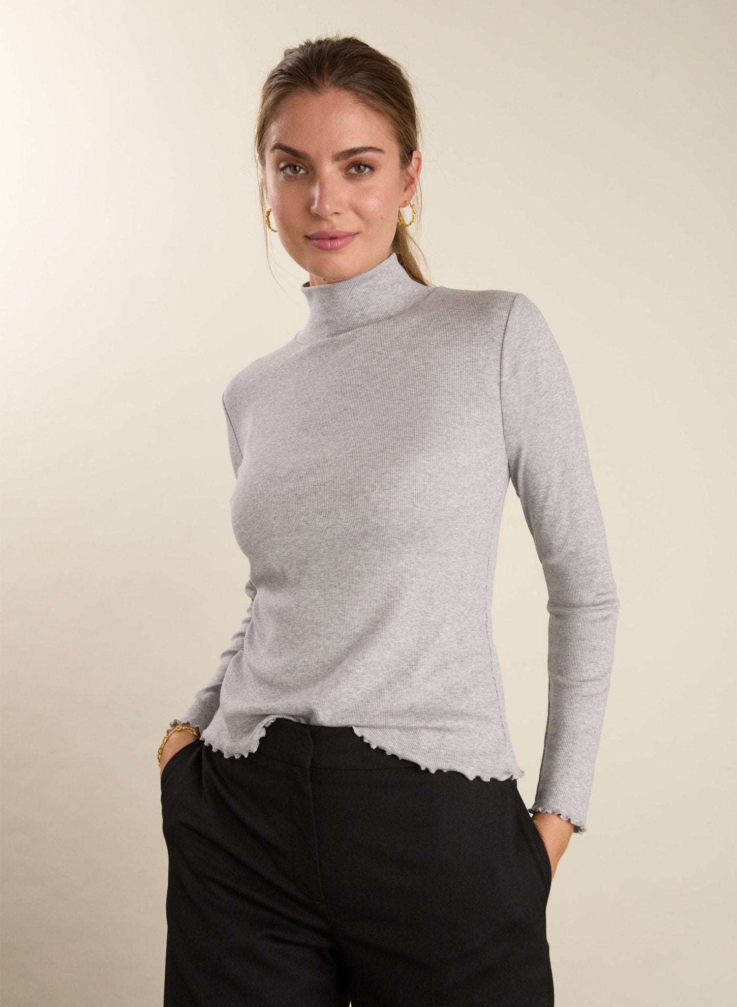 Paige Luxe Turtleneck Top - Grey Marl Baukjen
