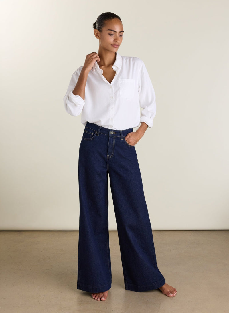 Palmer High Waist Palazzo Jeans - Dark Denim Baukjen