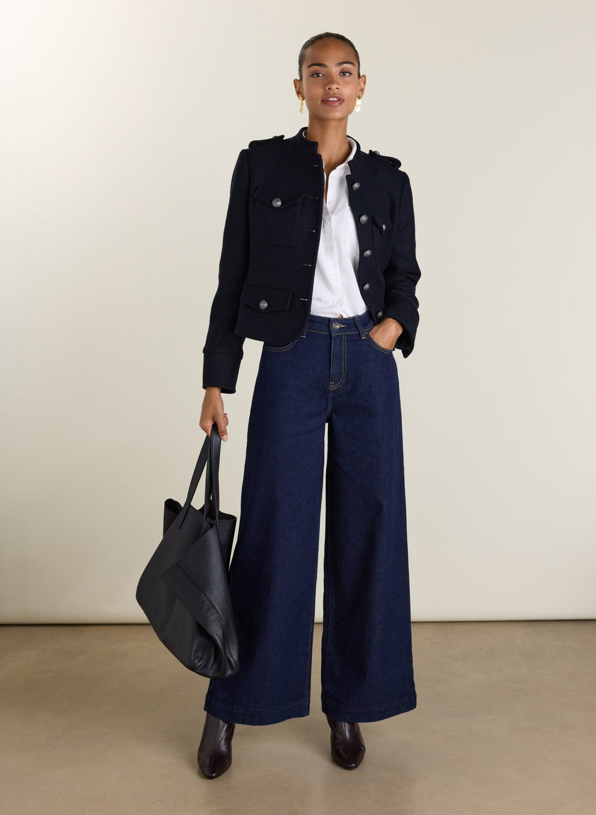 Palmer High Waist Palazzo Jeans - Dark Denim Baukjen