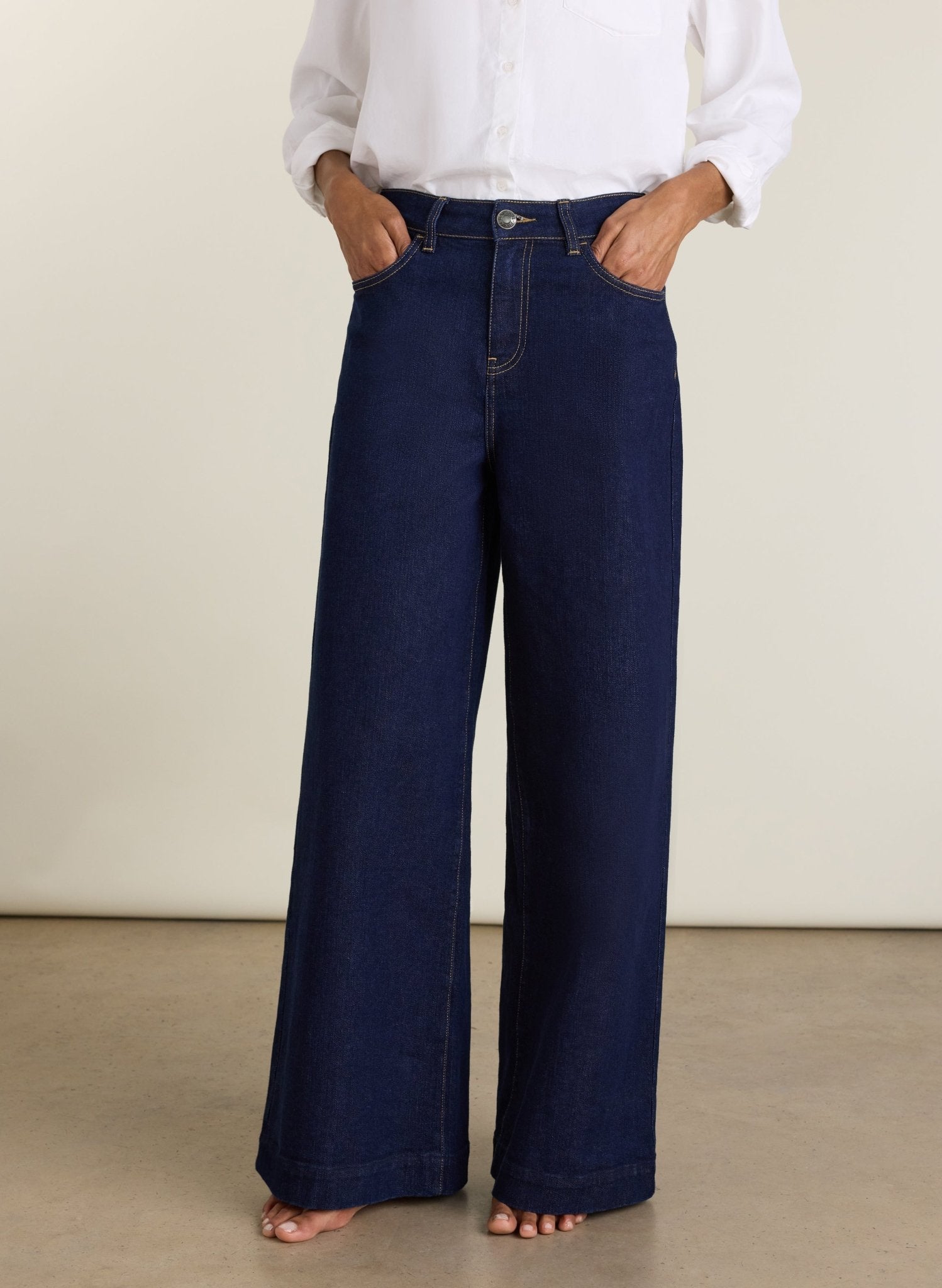 Palmer High Waist Palazzo Jeans - Dark Denim Baukjen