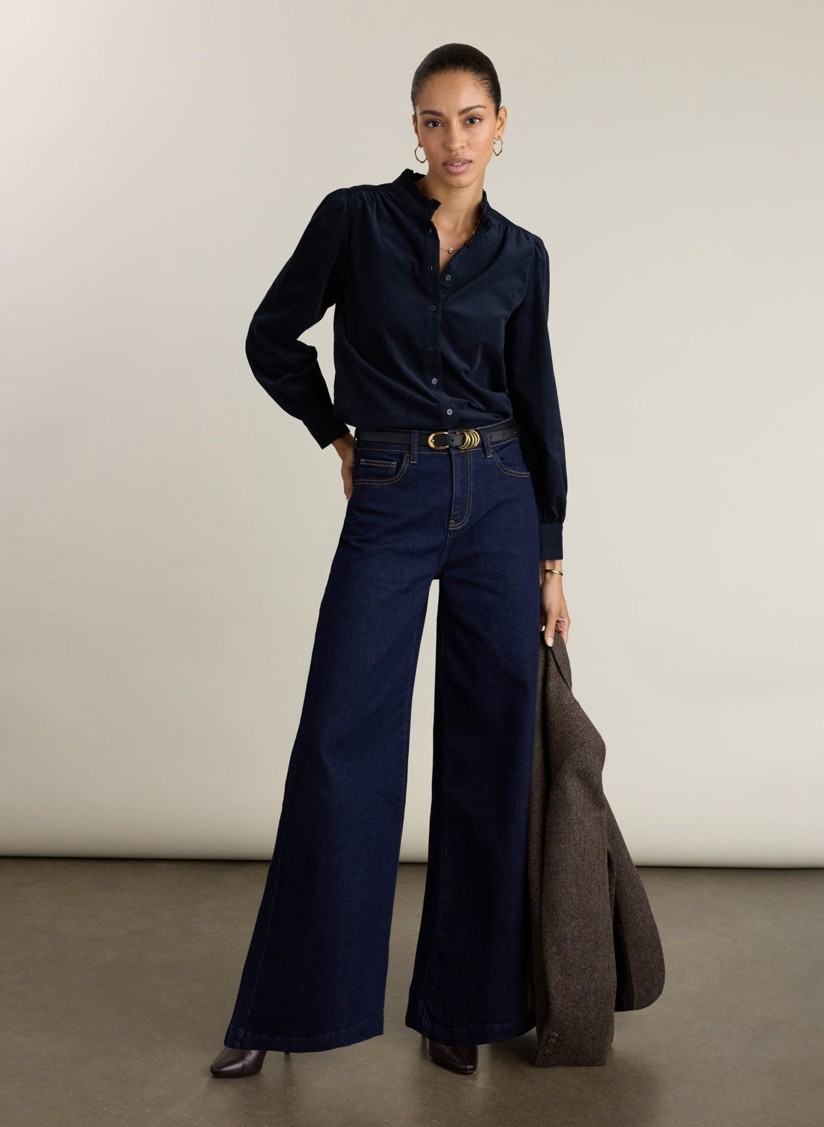 Palmer High Waist Palazzo Jeans - Dark Denim Baukjen