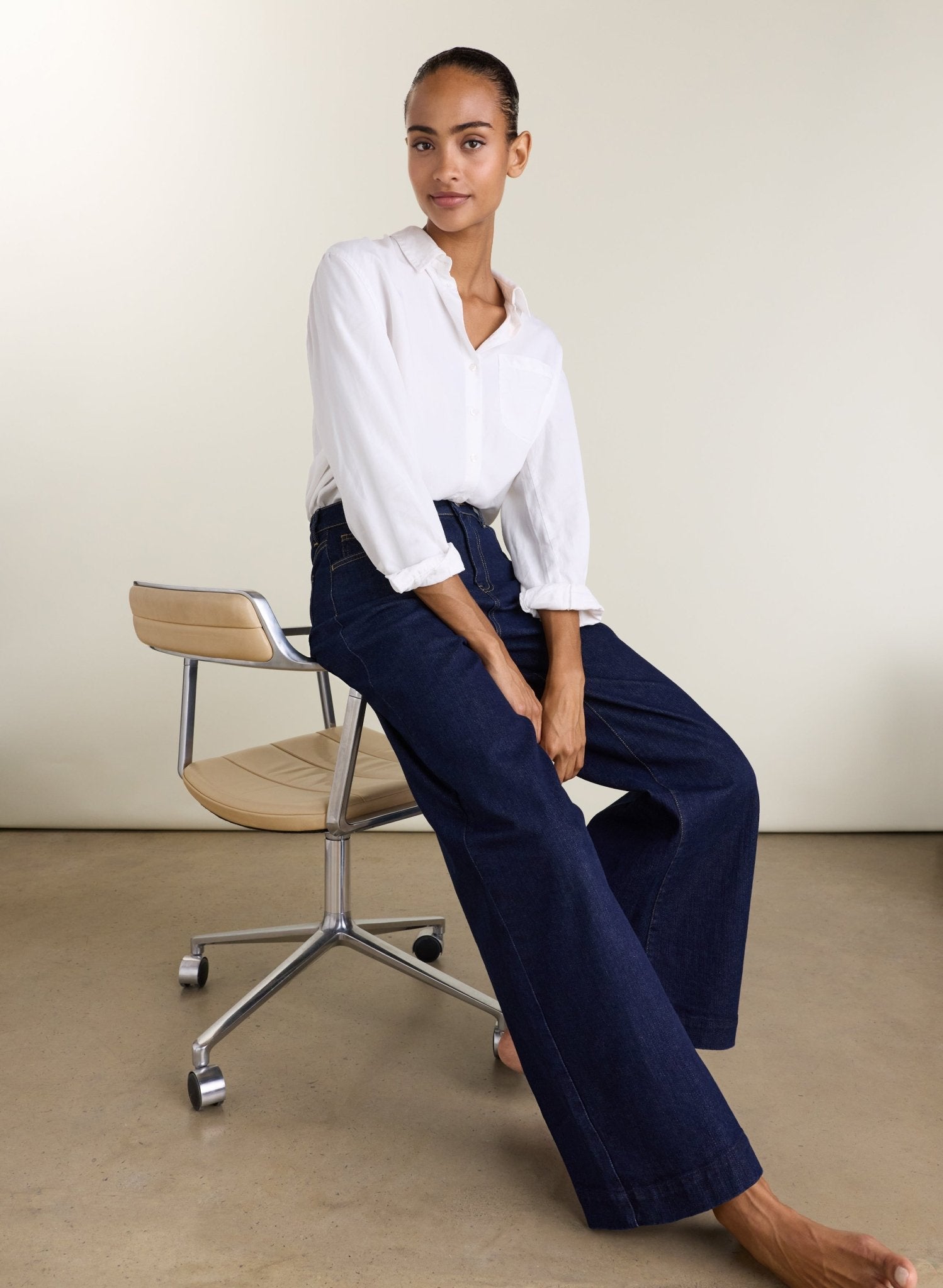 Palmer High Waist Palazzo Jeans - Dark Denim Baukjen