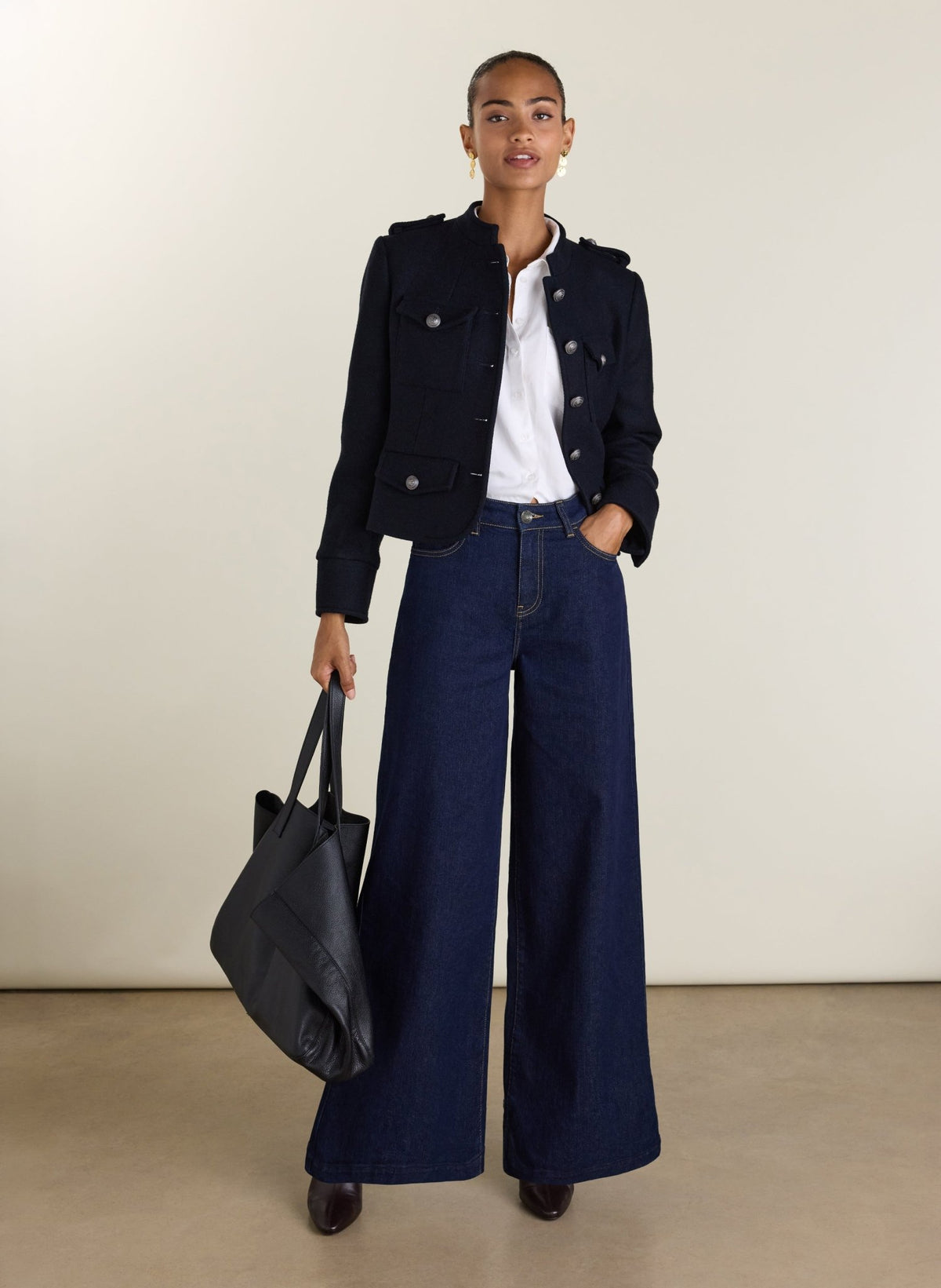 Palmer High Waist Palazzo Jeans - Dark Denim Baukjen