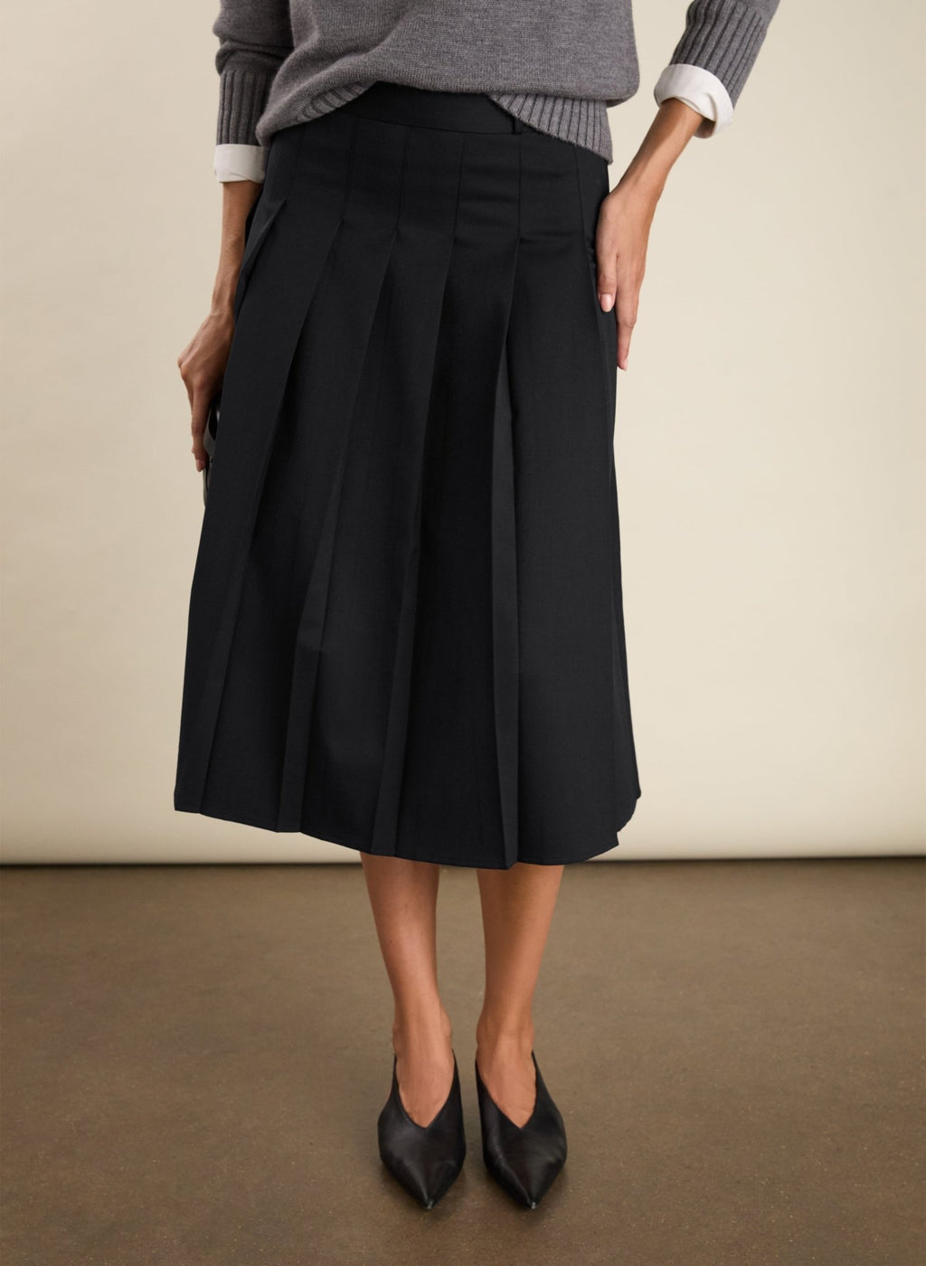 Pam Wool Blend Pleated Midi Skirt - Caviar Black Baukjen