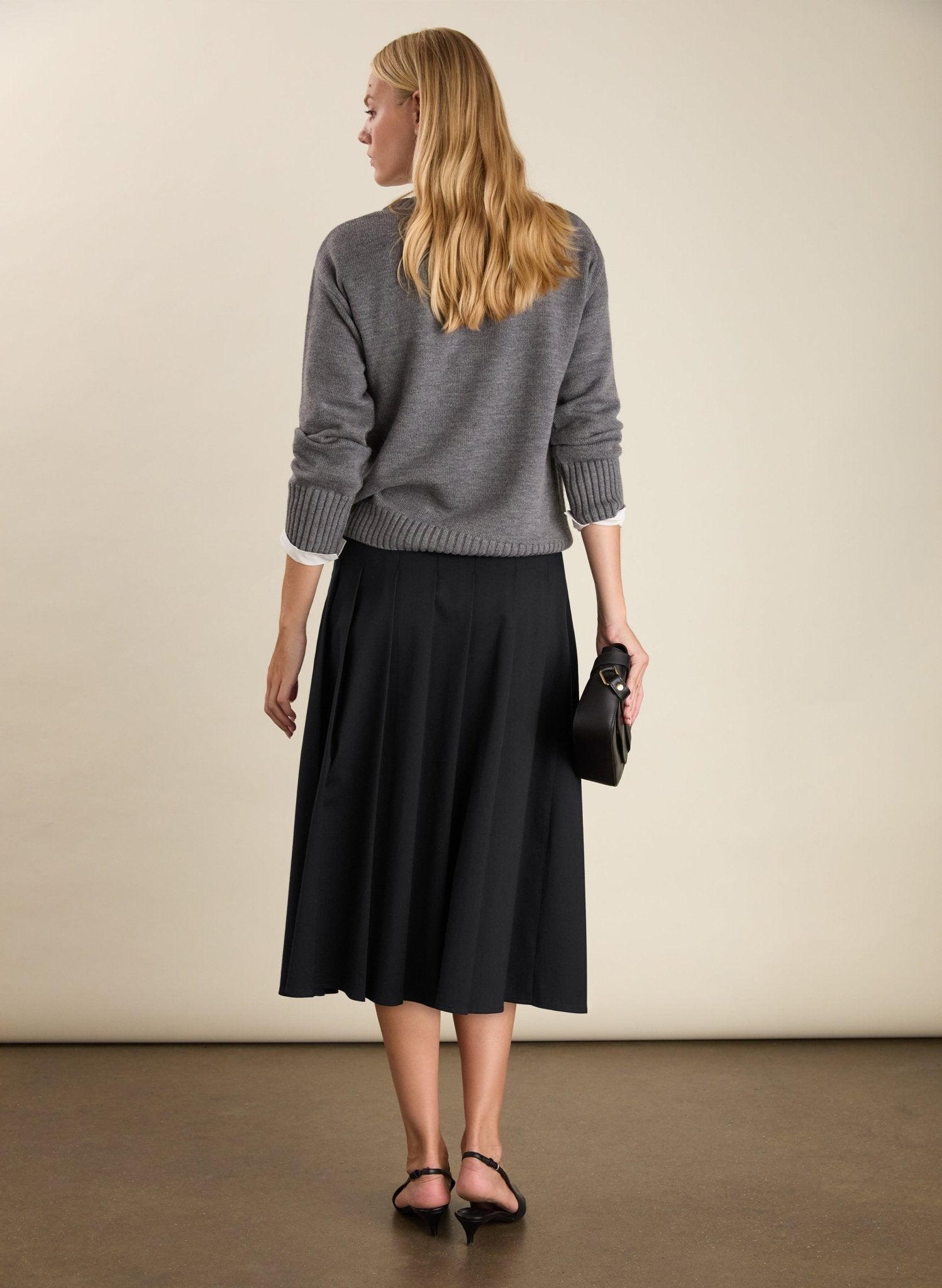 Pam Wool Blend Pleated Midi Skirt - Caviar Black Baukjen