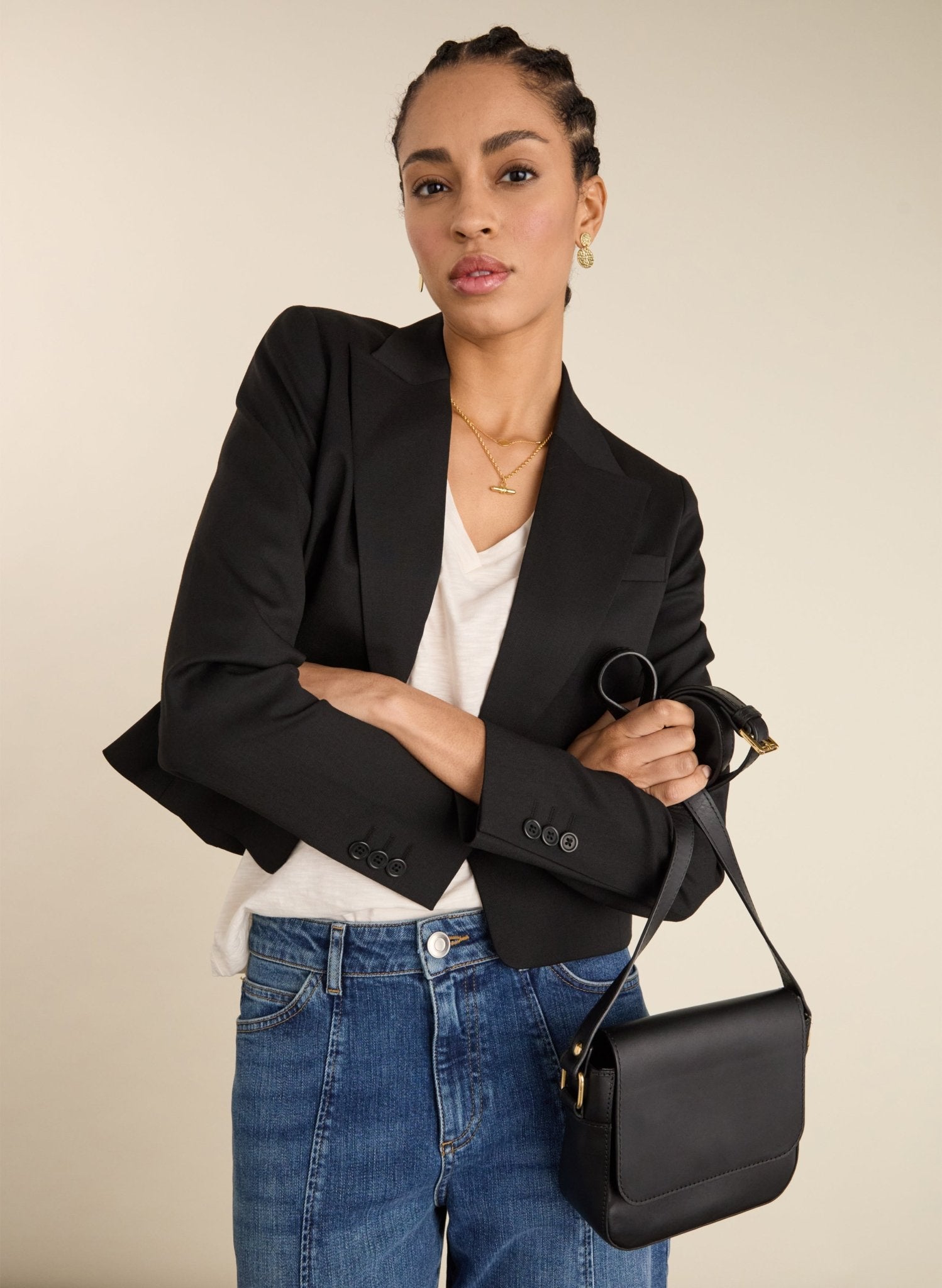 Pelin Wool Blend Cropped Blazer - Caviar Black Baukjen
