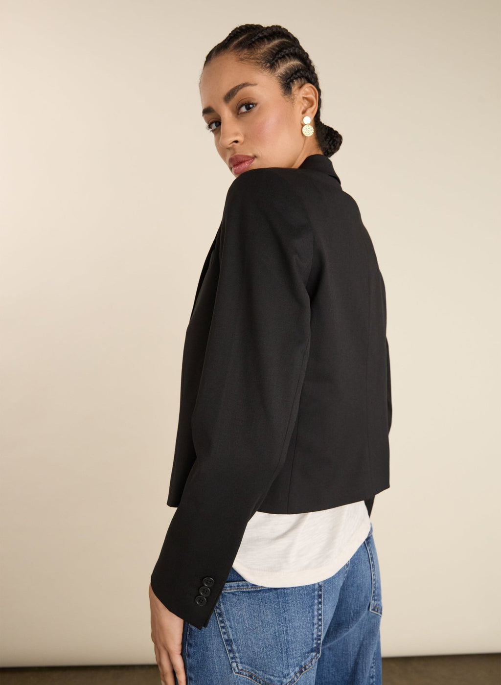 Pelin Wool Blend Cropped Blazer - Caviar Black Baukjen