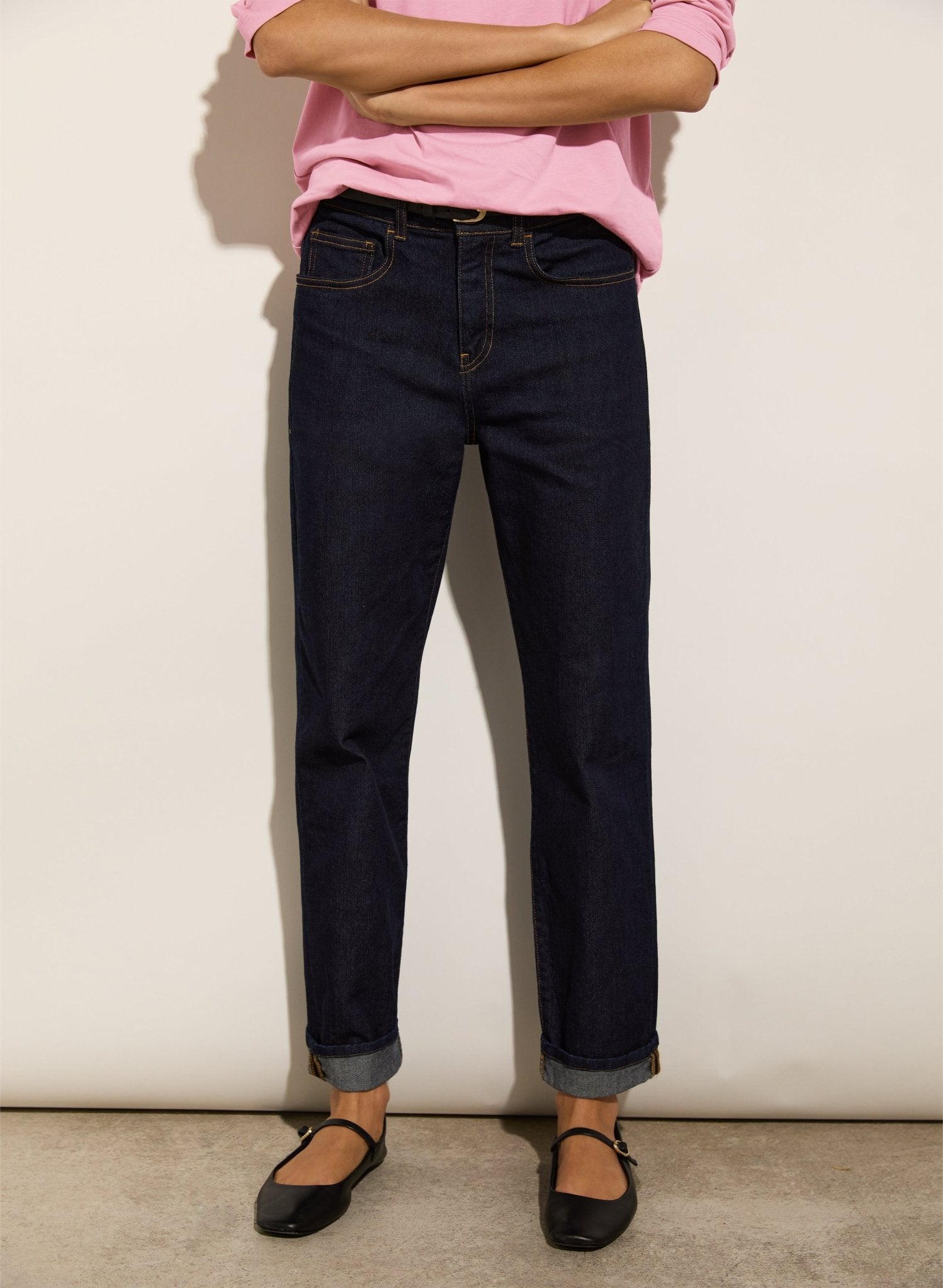 Petite Eda Organic Cotton Stretch Boyfriend Jeans - Dark Denim Baukjen