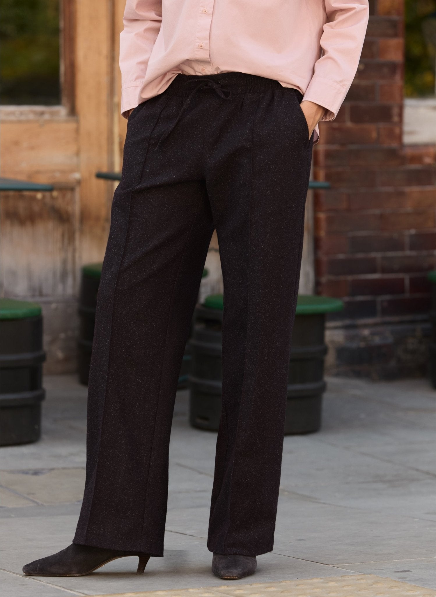 Petite Fera Wool Blend Wide Leg Trousers - Dark Plum Baukjen