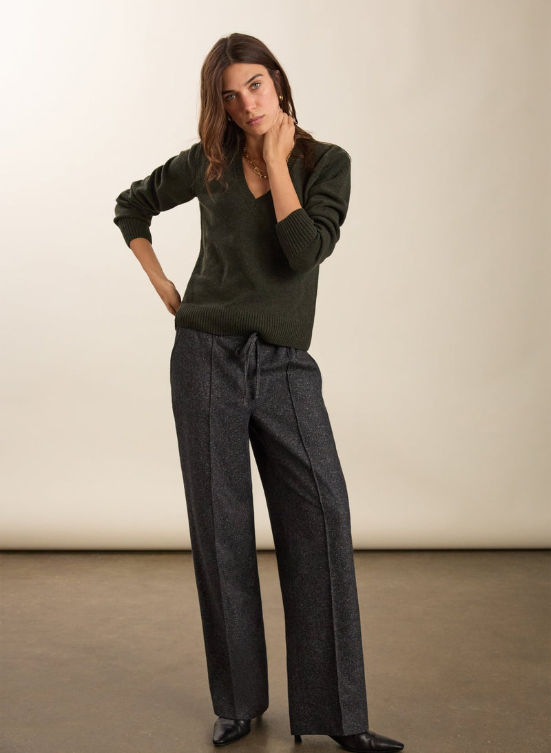 Petite Fera Wool Blend Wide Leg Trousers - Grey Baukjen