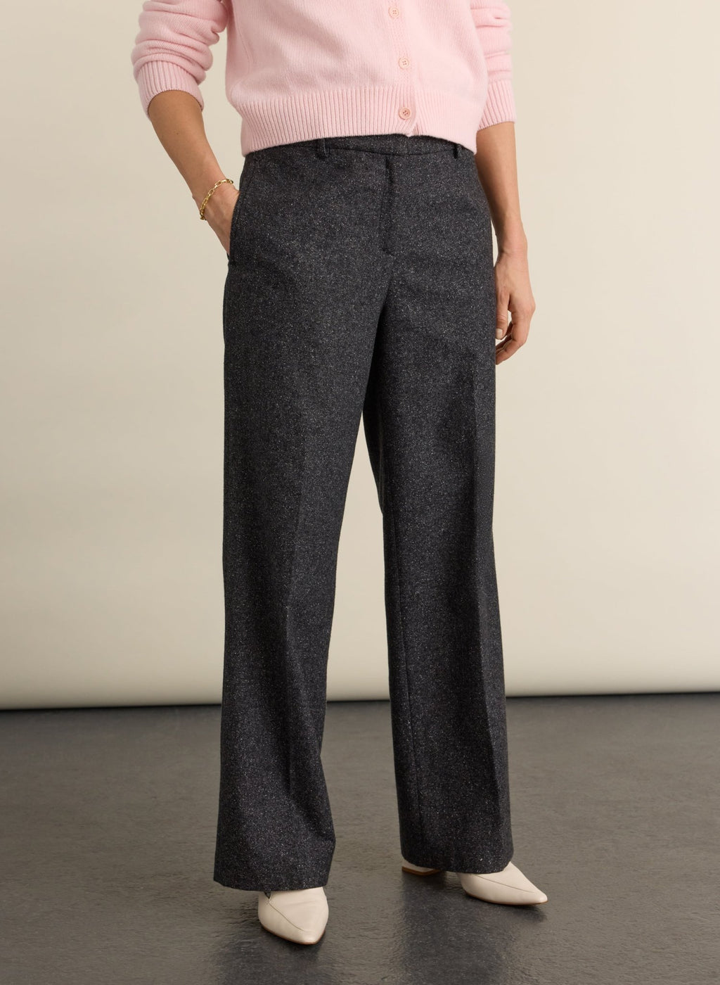 Petite Gwynnie Wool Blend Wide Leg Trousers - Grey Baukjen